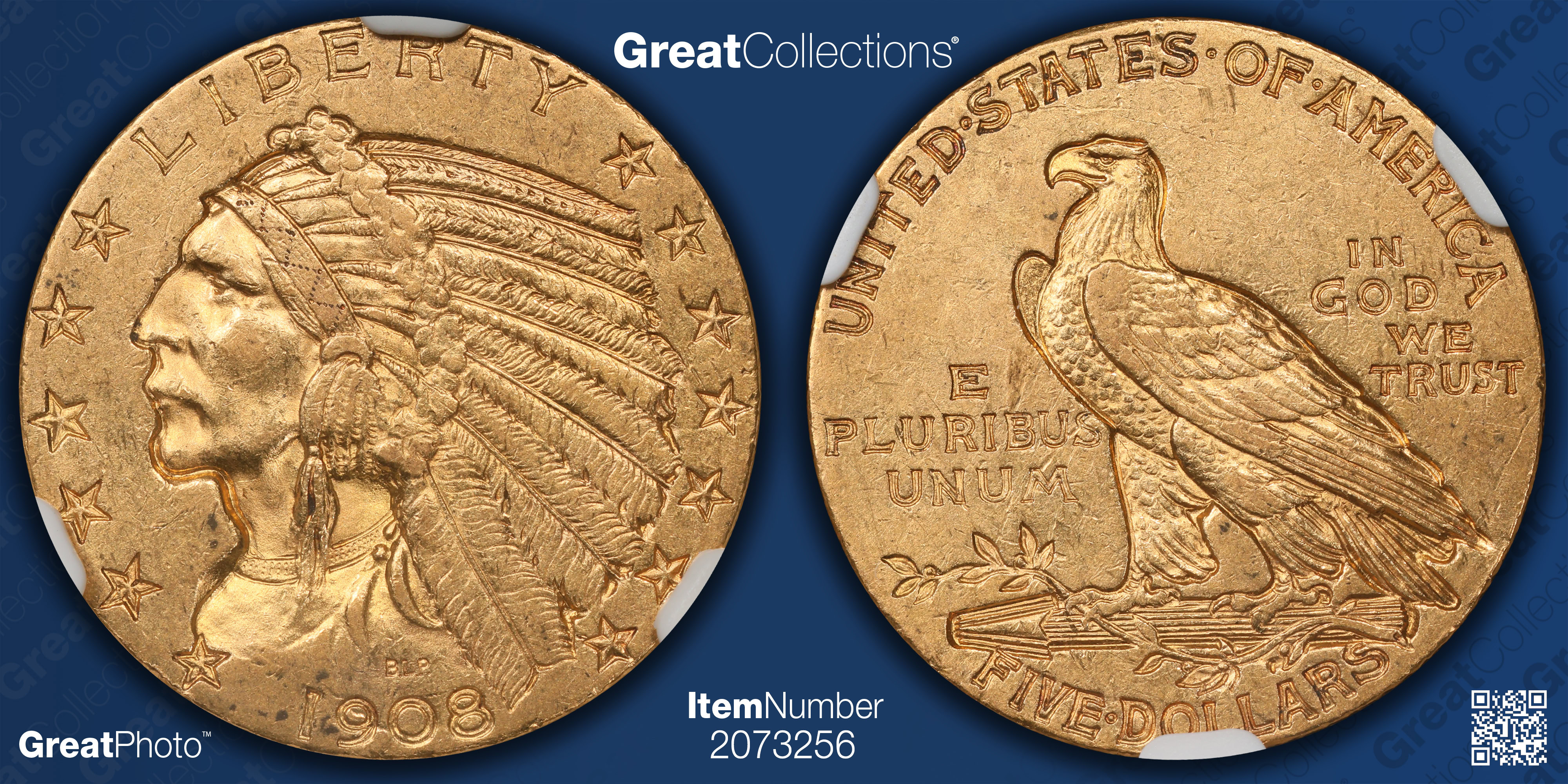 1908 Indian Gold Half Eagle NGC AU-58 (Lambert Collection) (Item