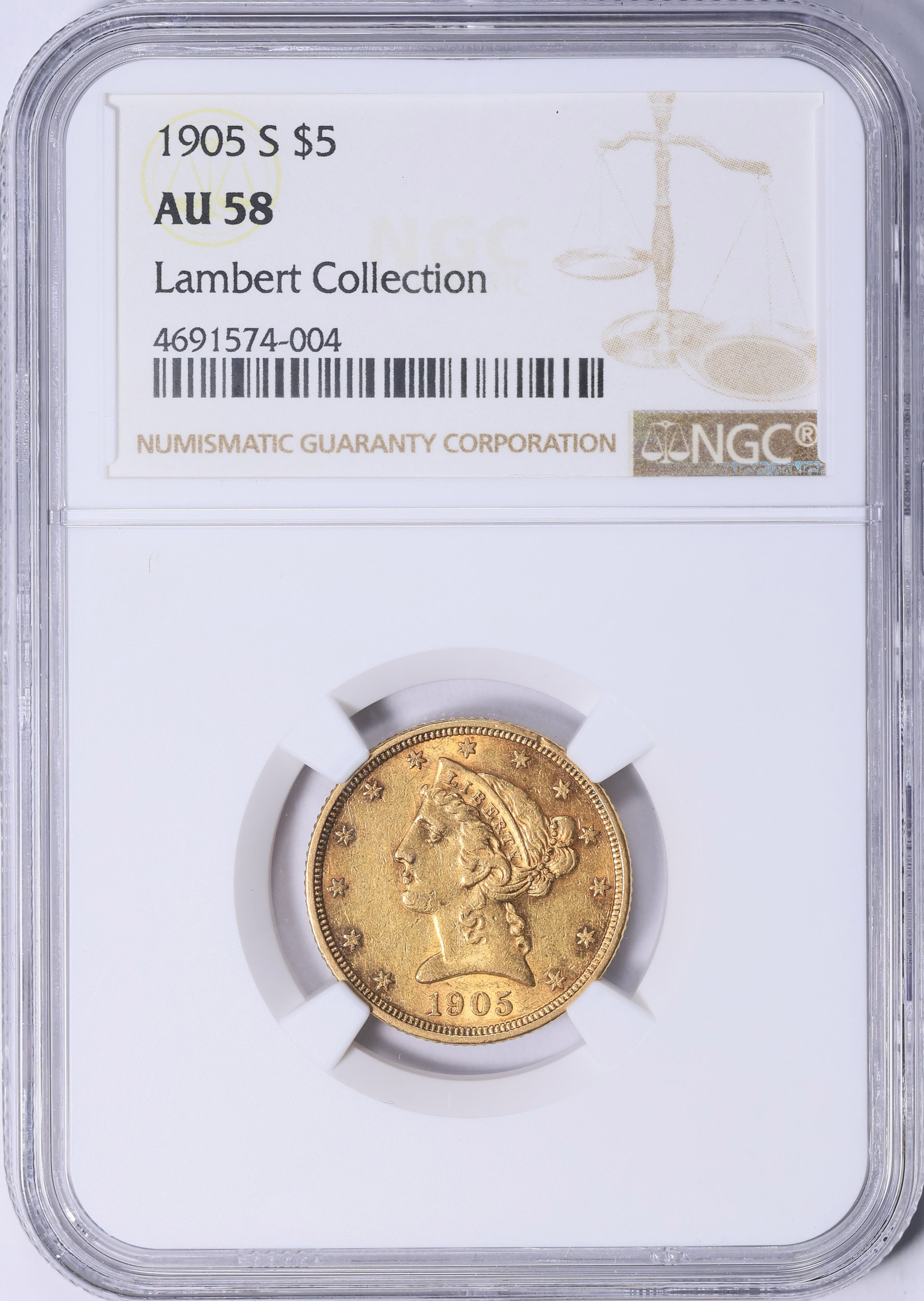 1905-S Liberty Gold Half Eagle NGC AU-58 (Lambert Collection
