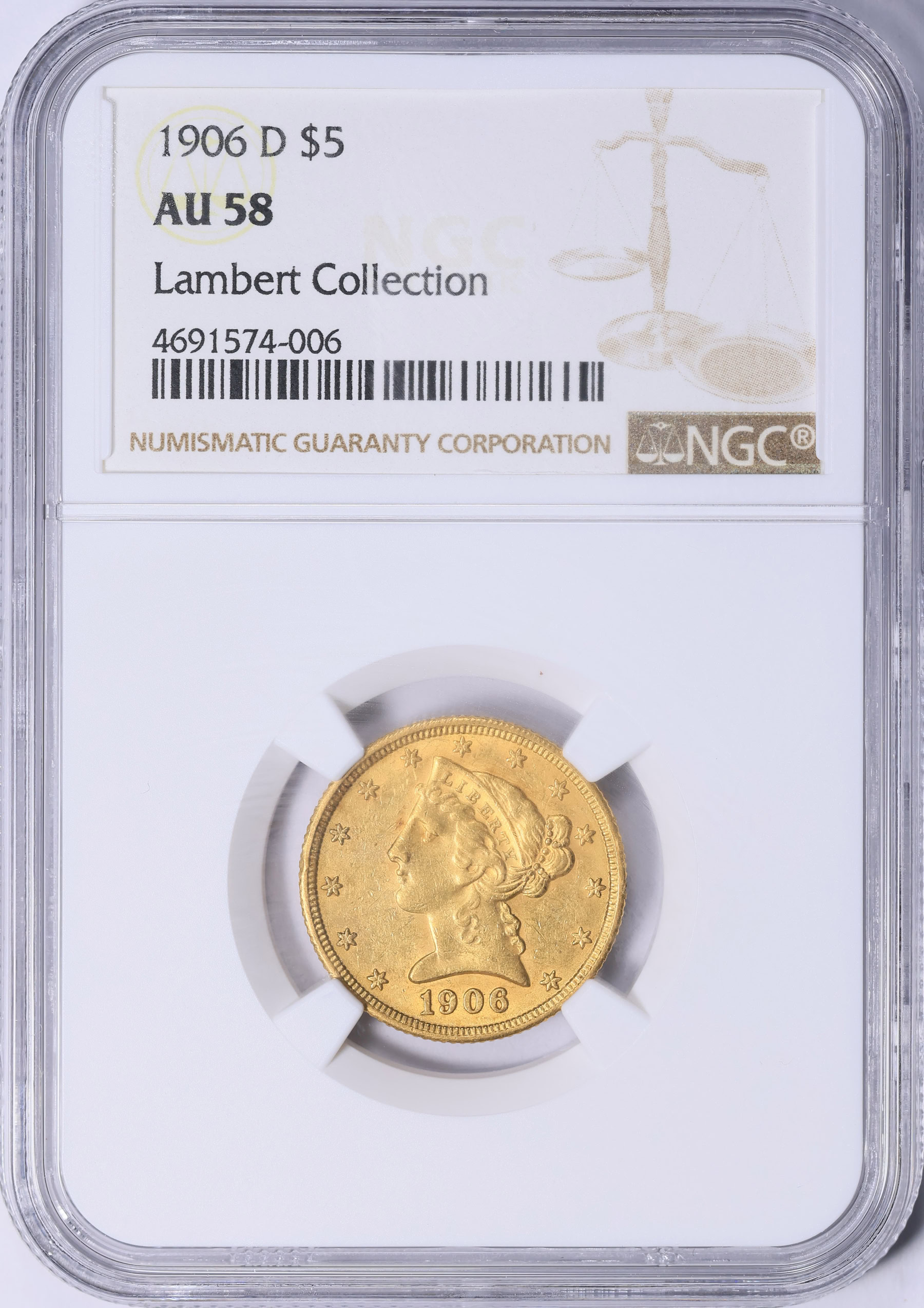1906-D Liberty Gold Half Eagle NGC AU-58 (Lambert Collection