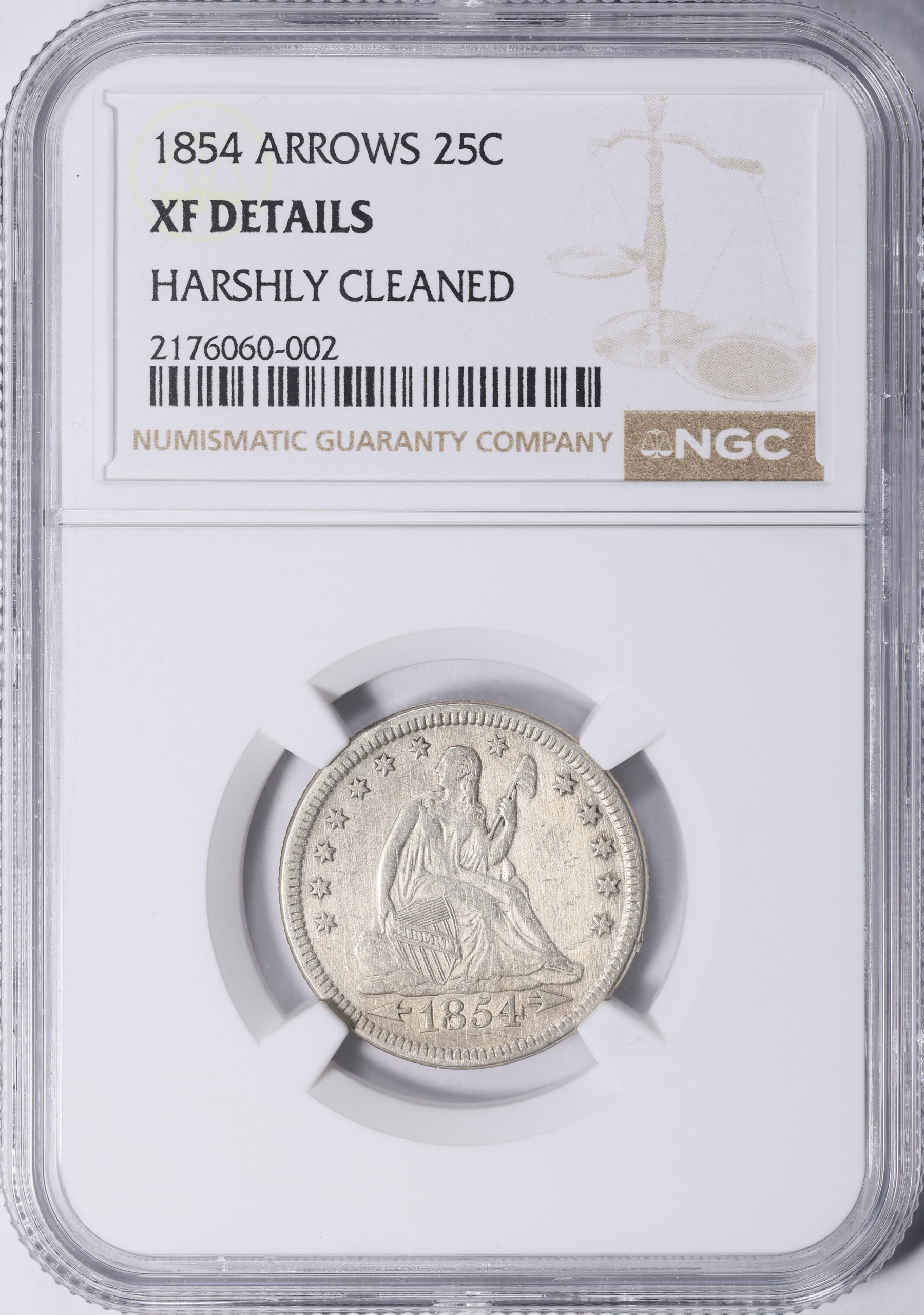 1854 Seated Liberty Quarter Arrows NGC XF Details (Item 2073282