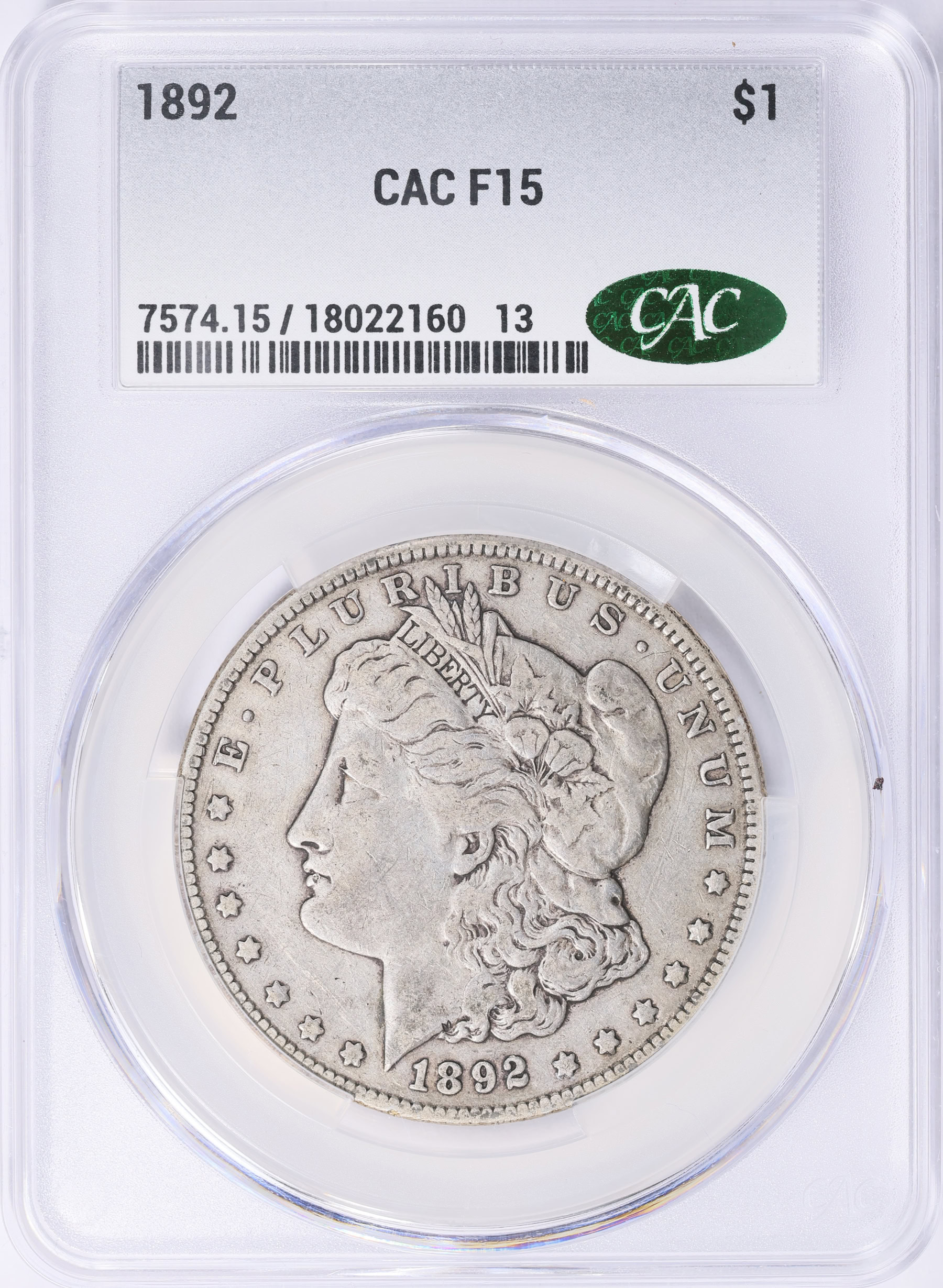 1892 Morgan Silver Dollar CACG F-15 (Item 2073367) | GreatCollections ...