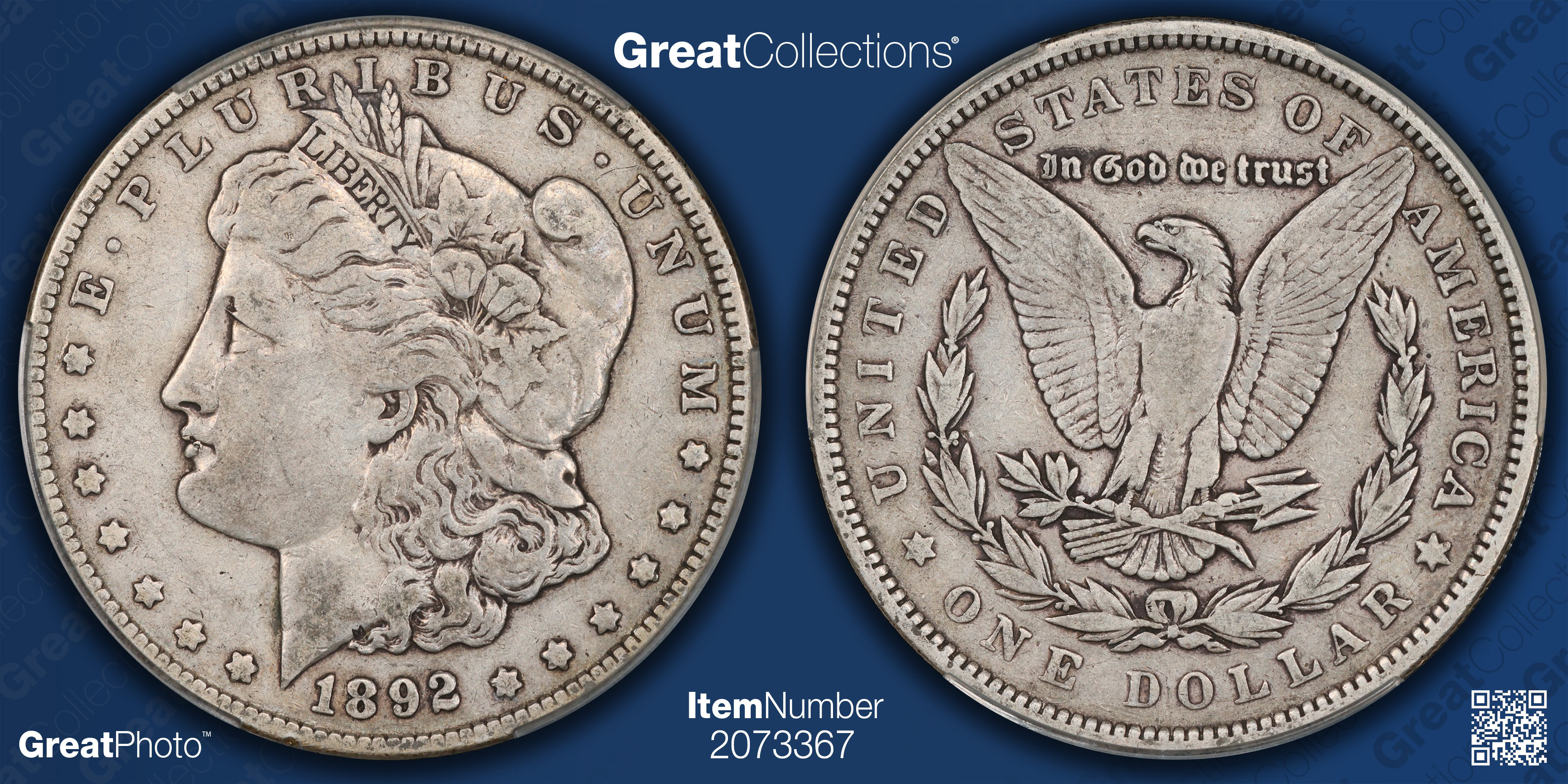 1892 Morgan Silver Dollar CACG F-15 (Item 2073367) | GreatCollections ...