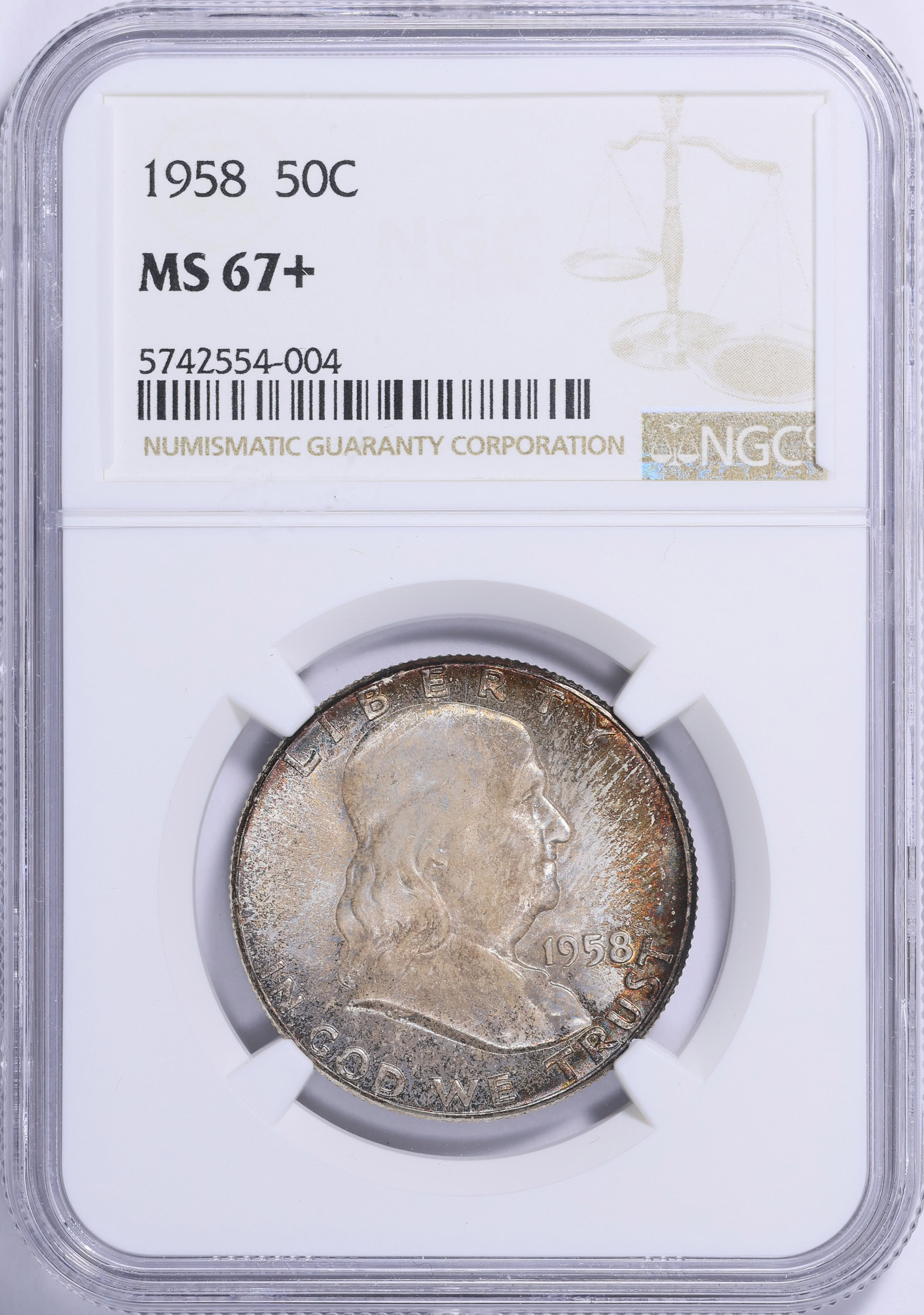 1958 Franklin Half Dollar NGC MS-67+ (Toned) (Item 2073412