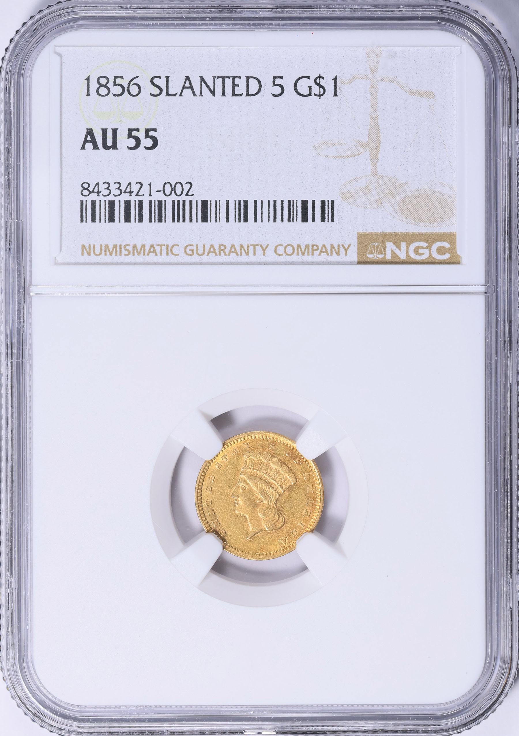 1856 Indian Princess Gold Dollar Slanted 5 NGC AU-55 (Item 2073599