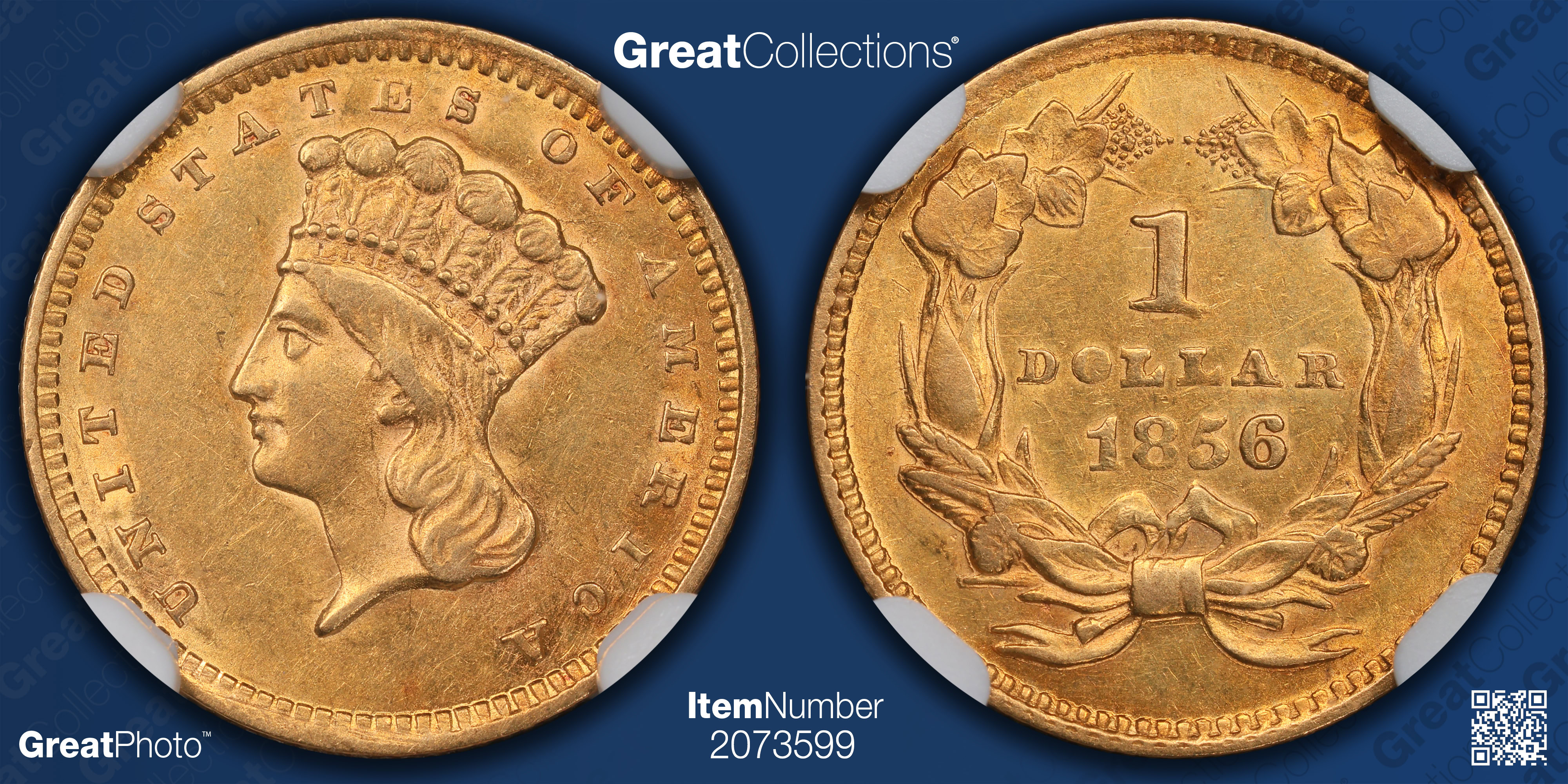 1856 Indian Princess Gold Dollar Slanted 5 NGC AU-55 (Item 2073599