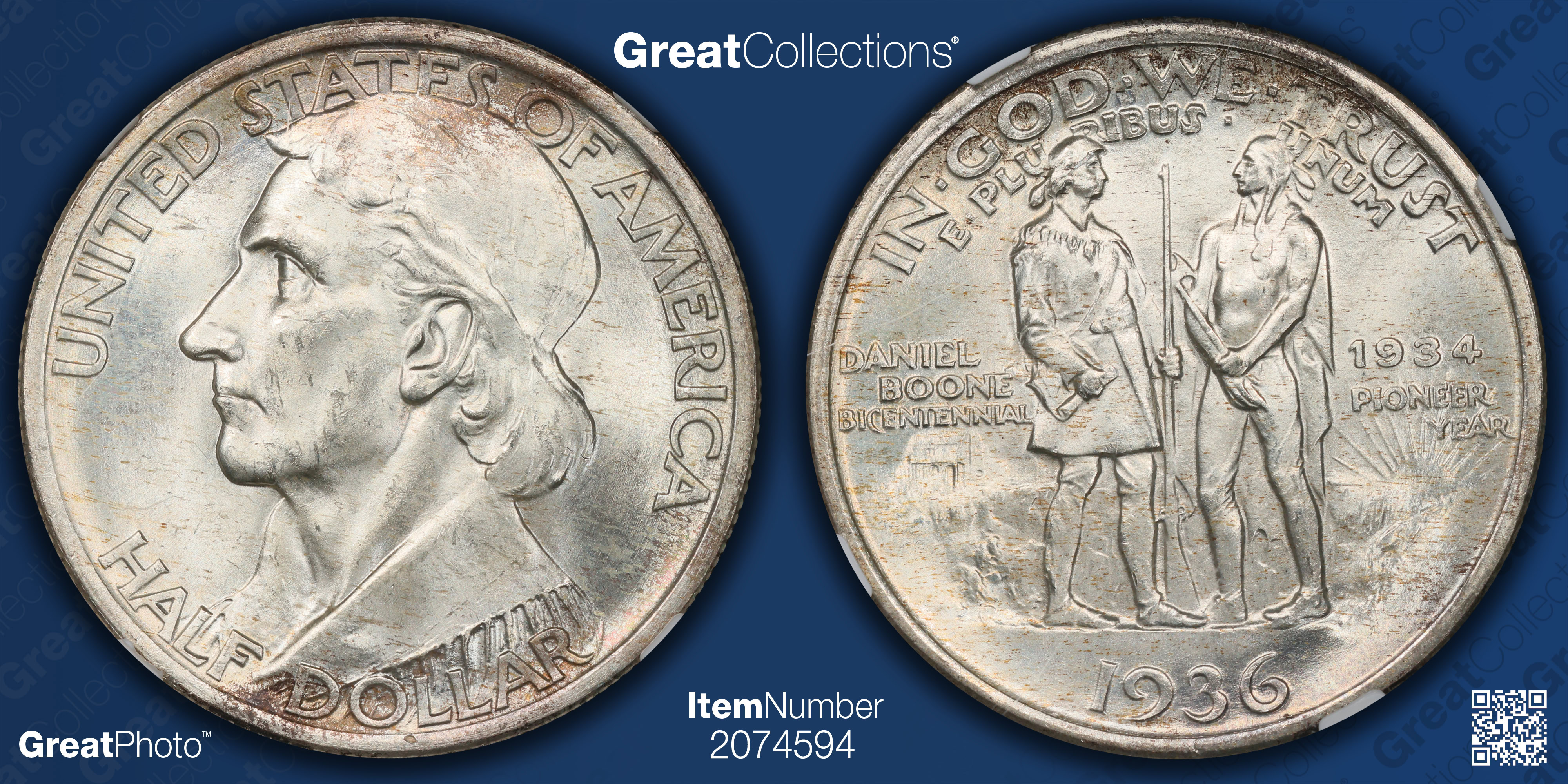 1936 Daniel Boone Bicentennial Half Dollar NGC MS-64 (Item 2074594