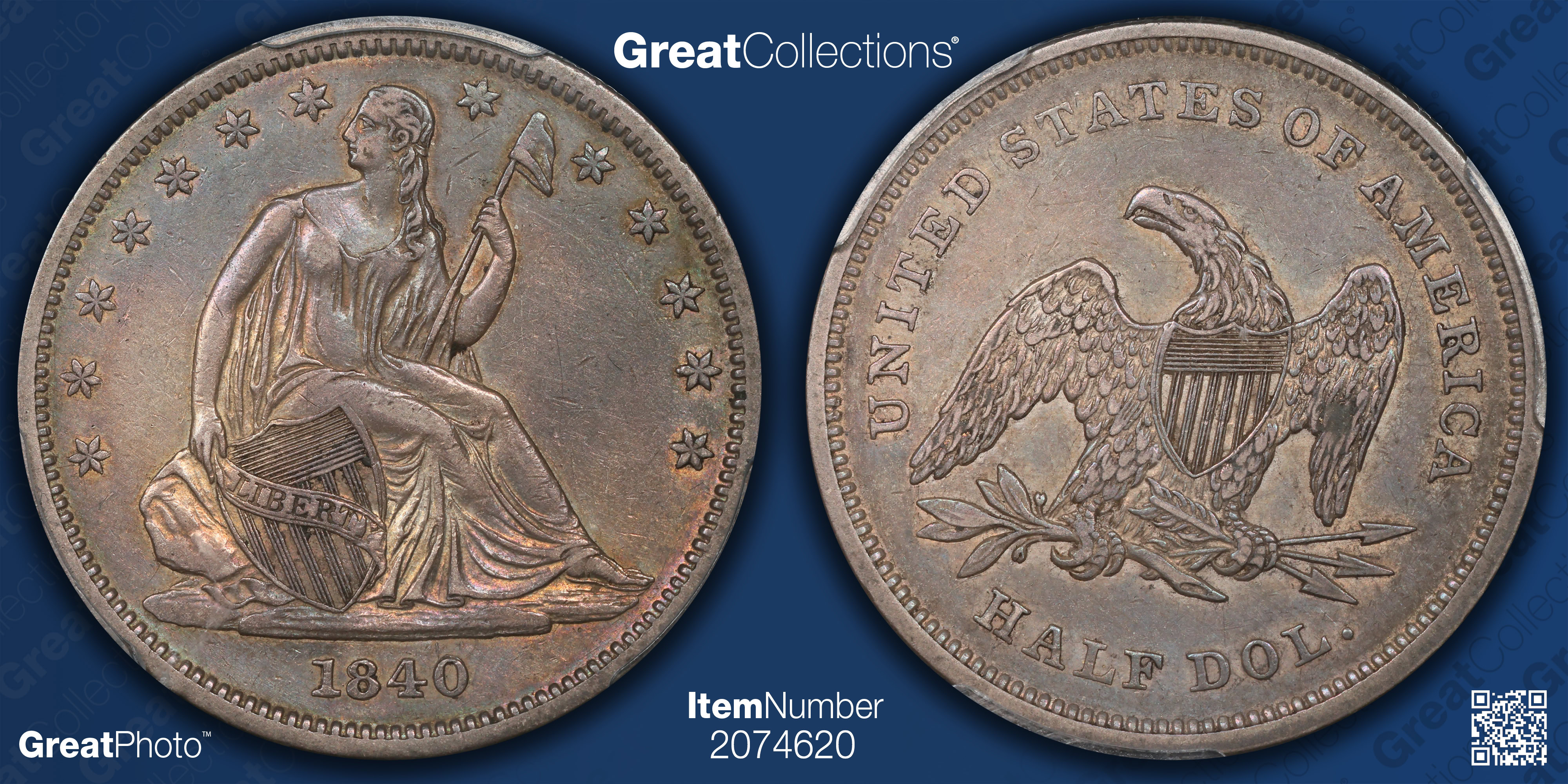 1840 Seated Liberty Half Dollar Reverse of 1839 PCGS XF-45 (Toned