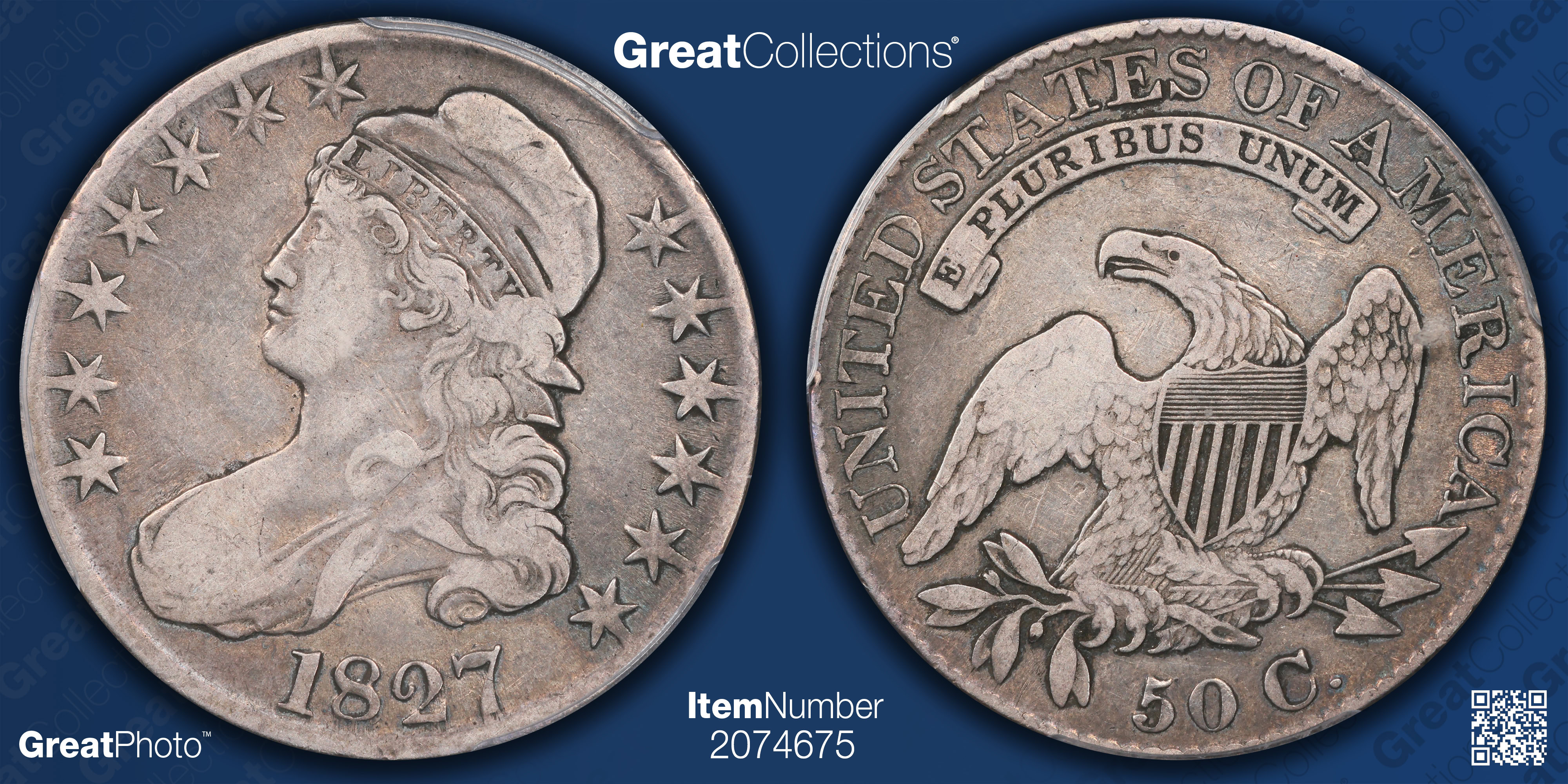 1827 Capped Bust Half Dollar Square Base 2 Overton 122 PCGS VF-20