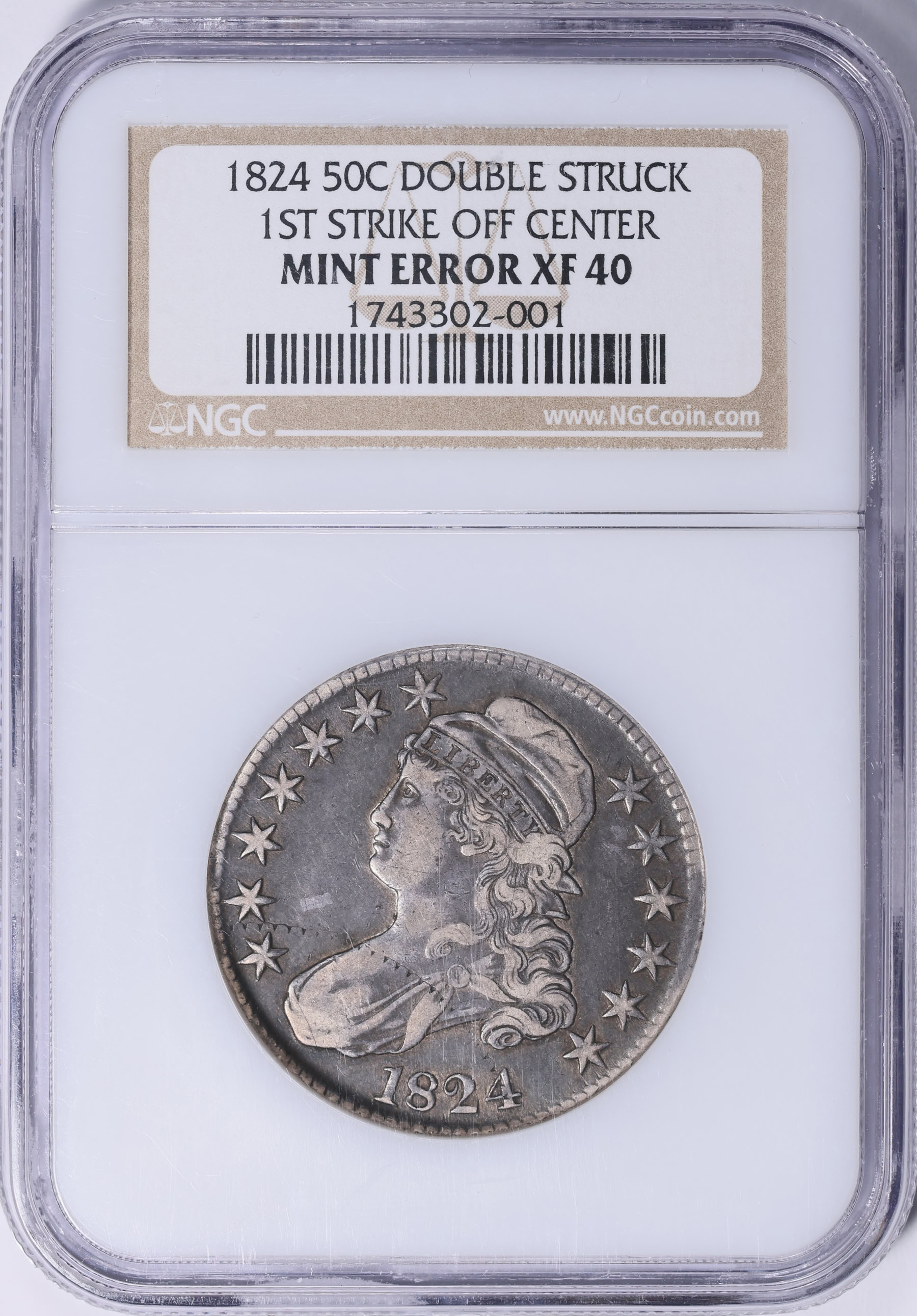 Mint Error 1824 Capped Bust Half Dollar 1st Strike Off Center NGC