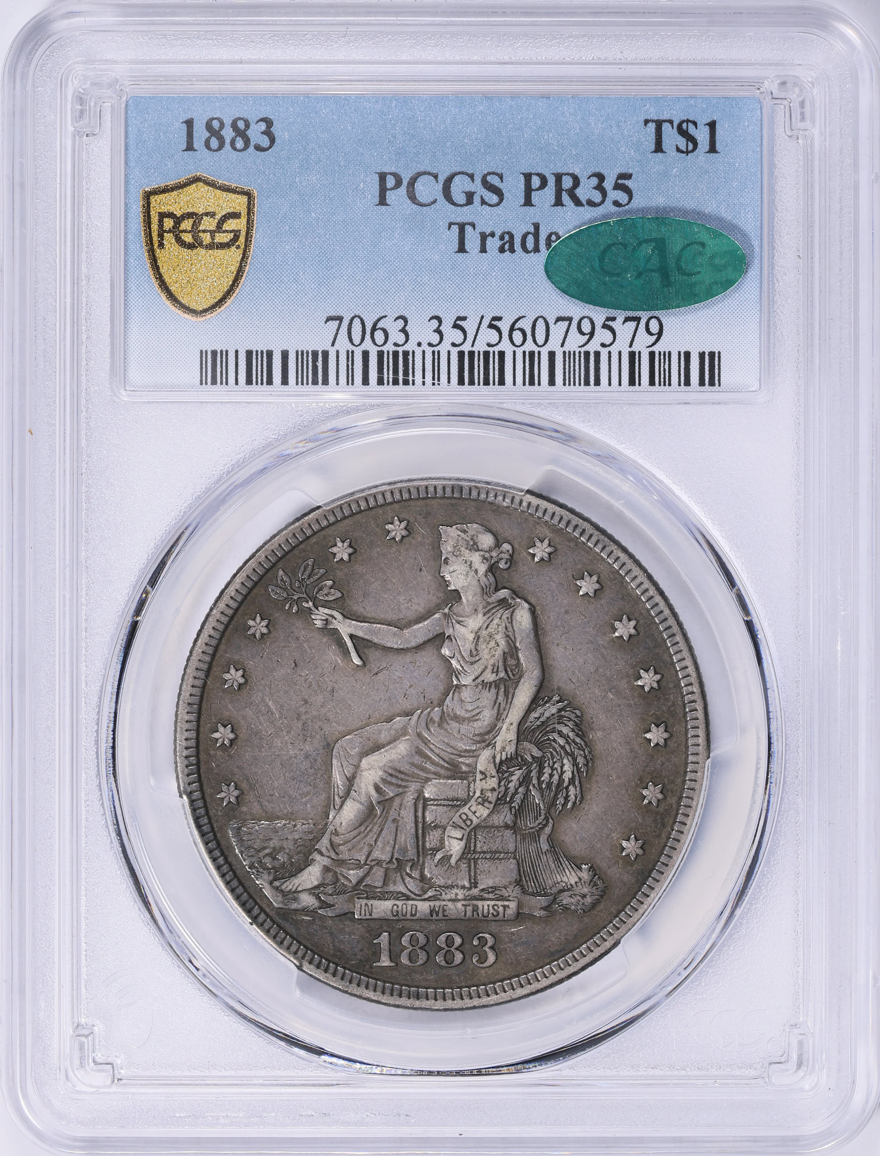 1883 Trade Silver Dollar PCGS Proof-35 (CAC Green) (Item 2074871