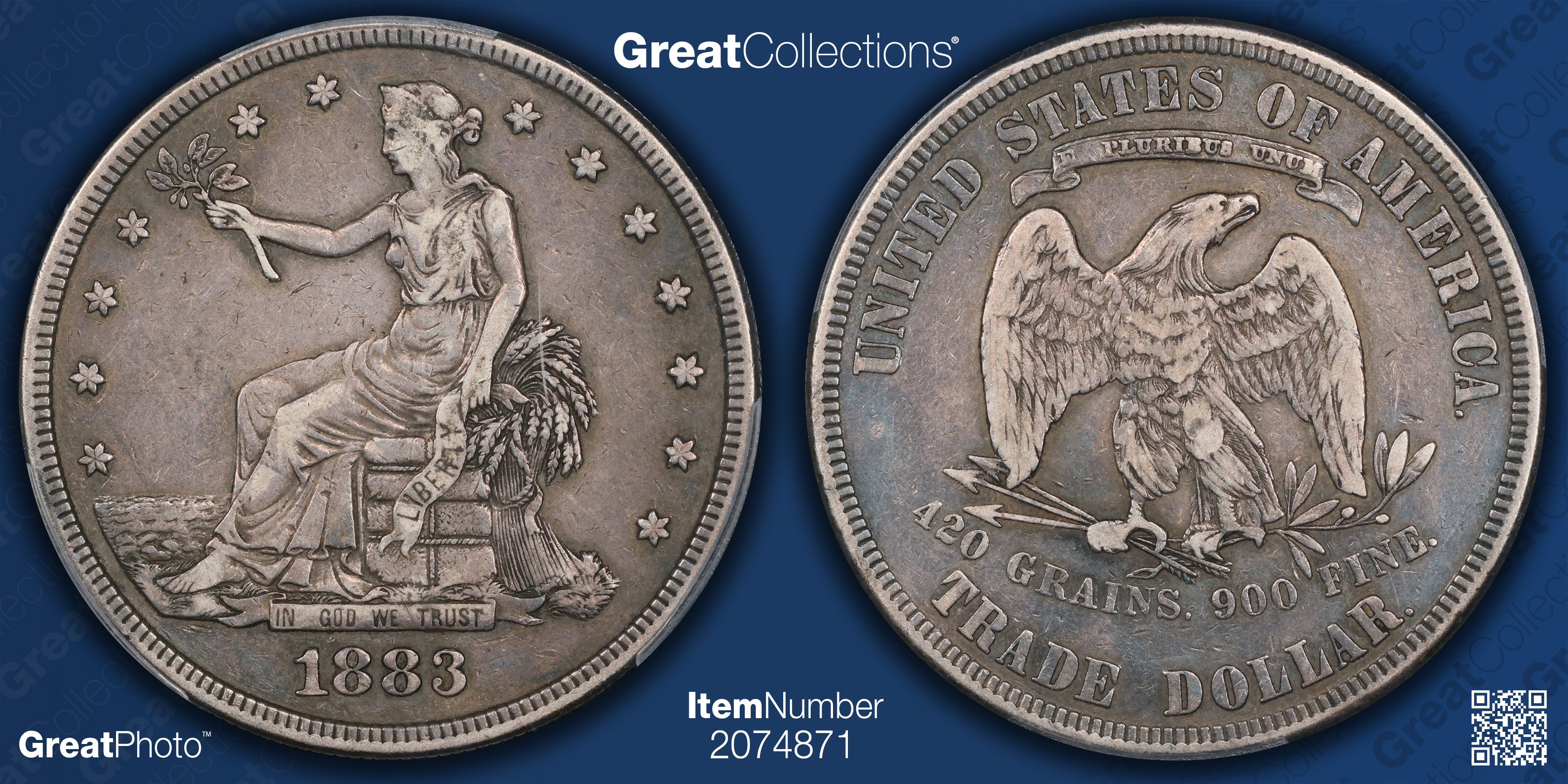 1883 Trade Silver Dollar PCGS Proof-35 (CAC Green) (Item 2074871