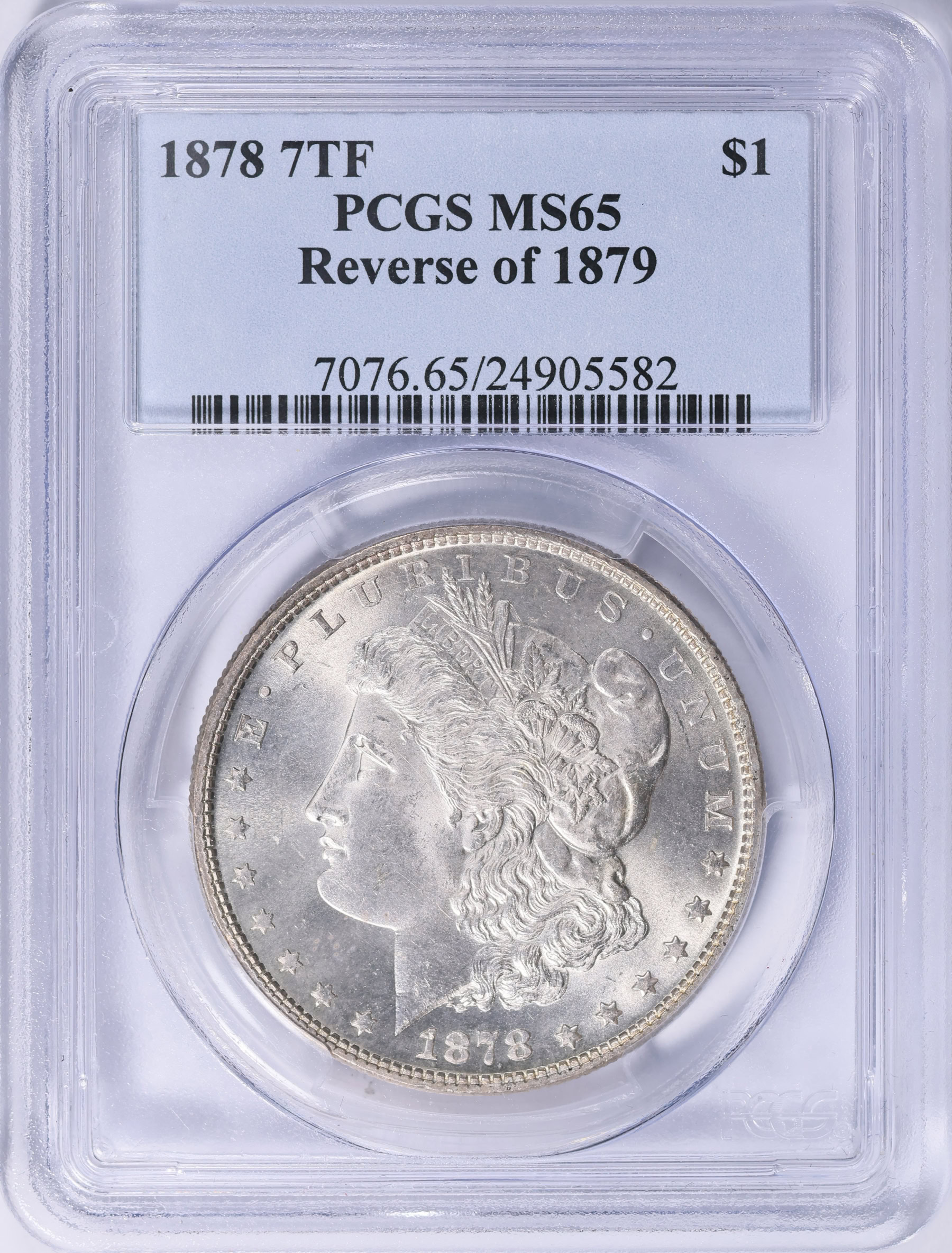 1878 Morgan Silver Dollar 7 Tailfeathers, Reverse of 1879 PCGS MS