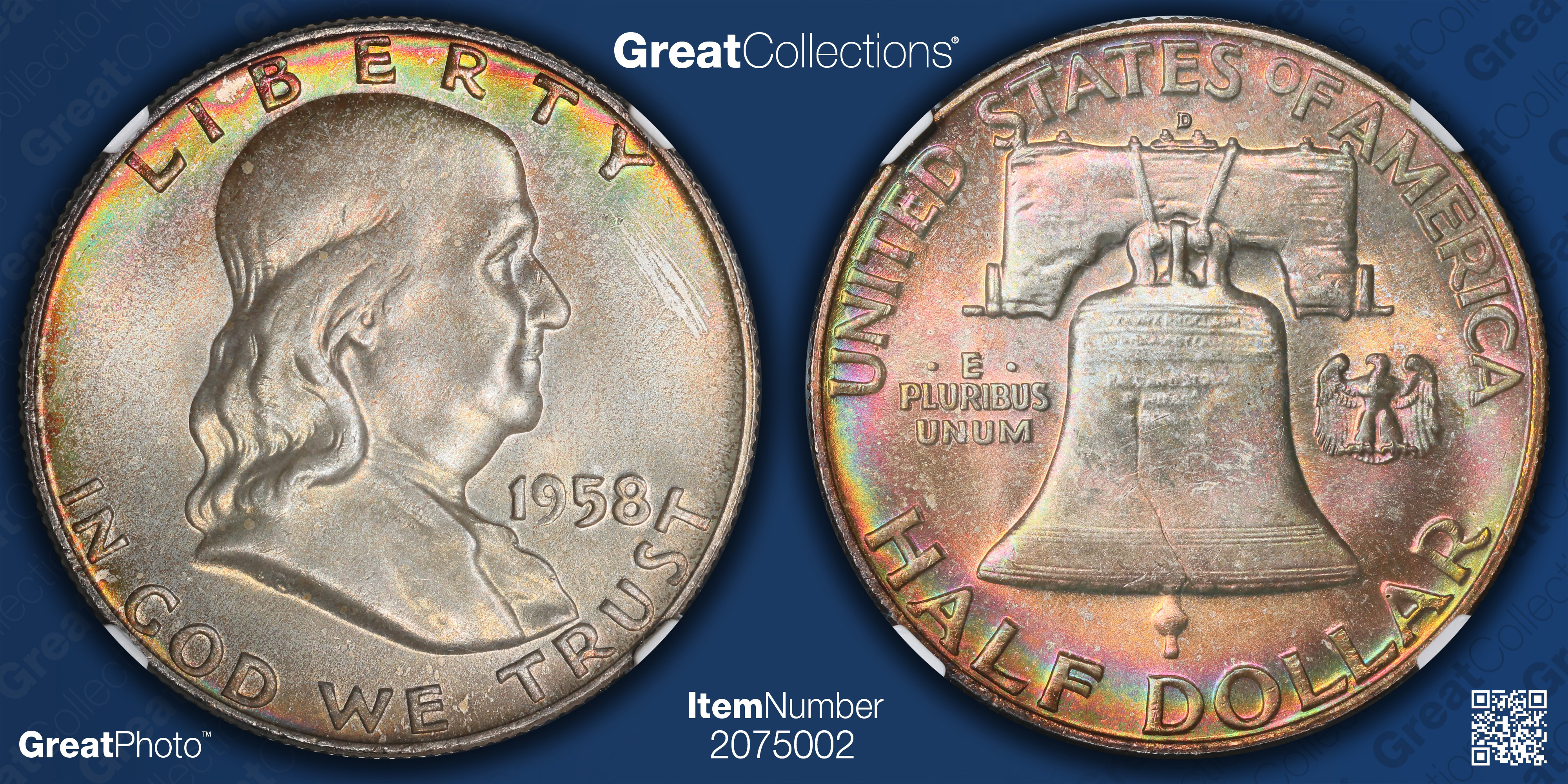 1958-D Franklin Half Dollar NGC MS-67 (CAC Green) (Toned) (Item