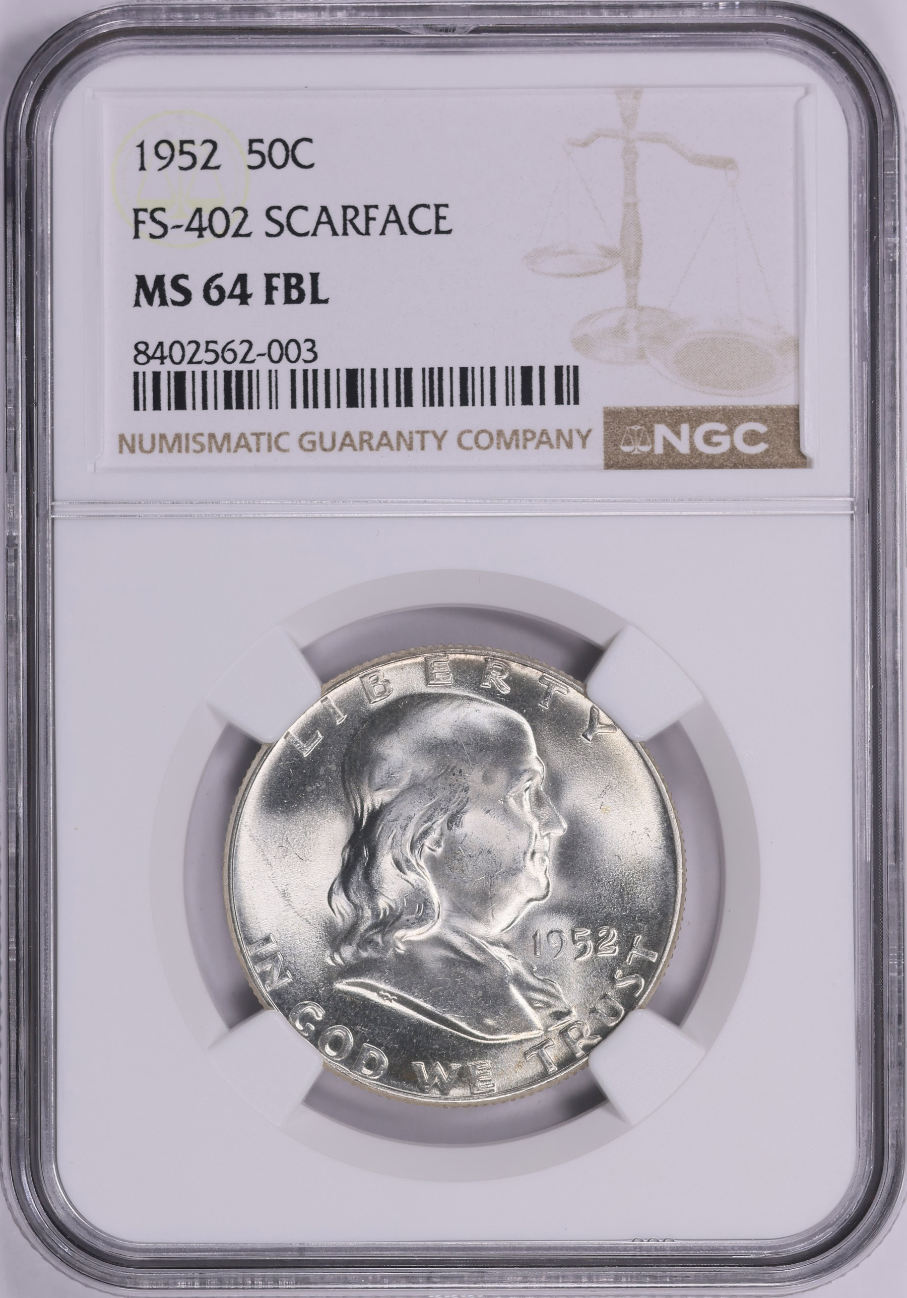 ssx2673です！Franklin Mintスカイ・チーフ　ブロンズ像 1952 Franklin Half Dollar Scarface FS-402 NGC MS-64 FBL (Item