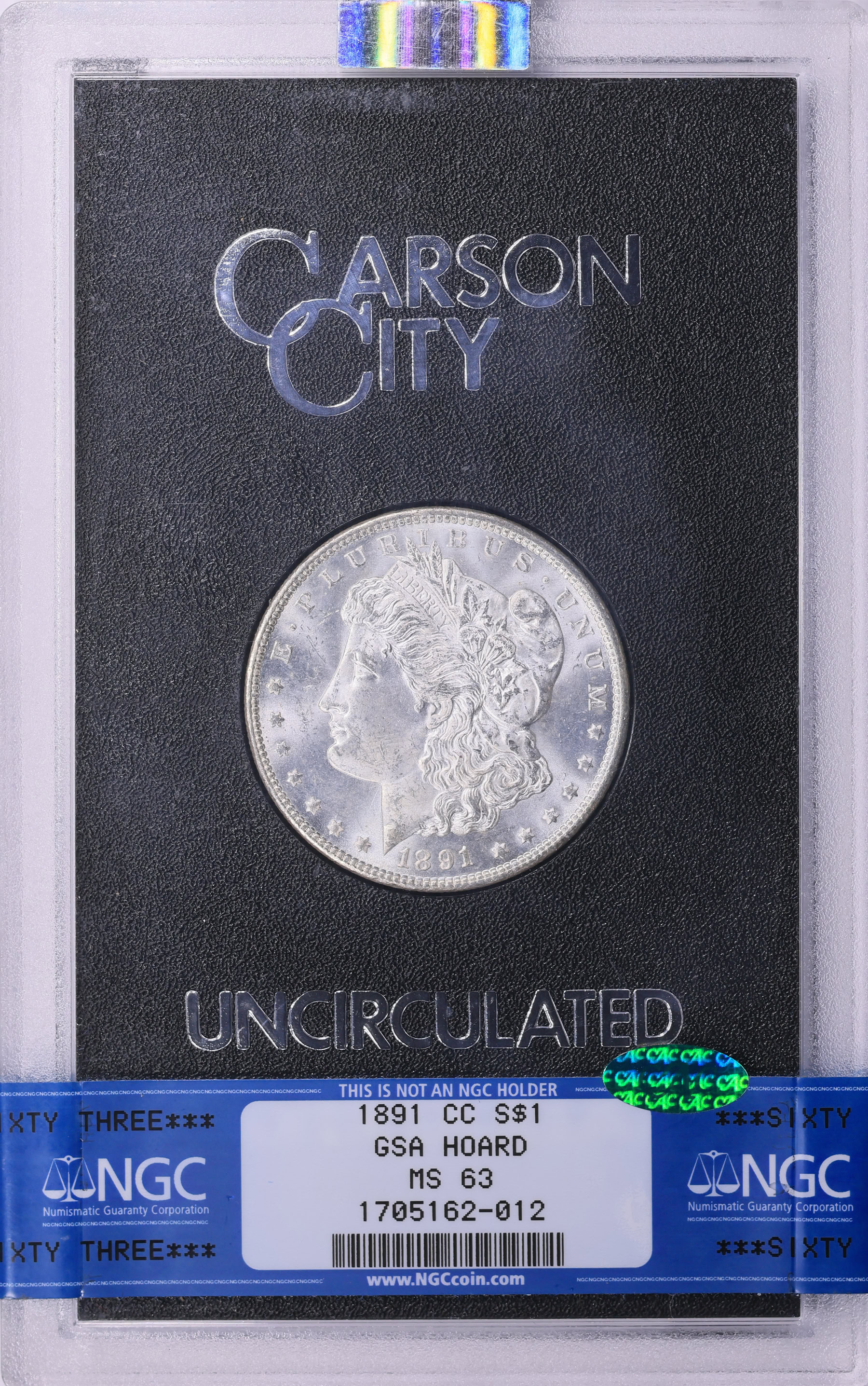 1891-CC Morgan Silver Dollar GSA Hoard NGC MS-63 (CAC Green) (GSA