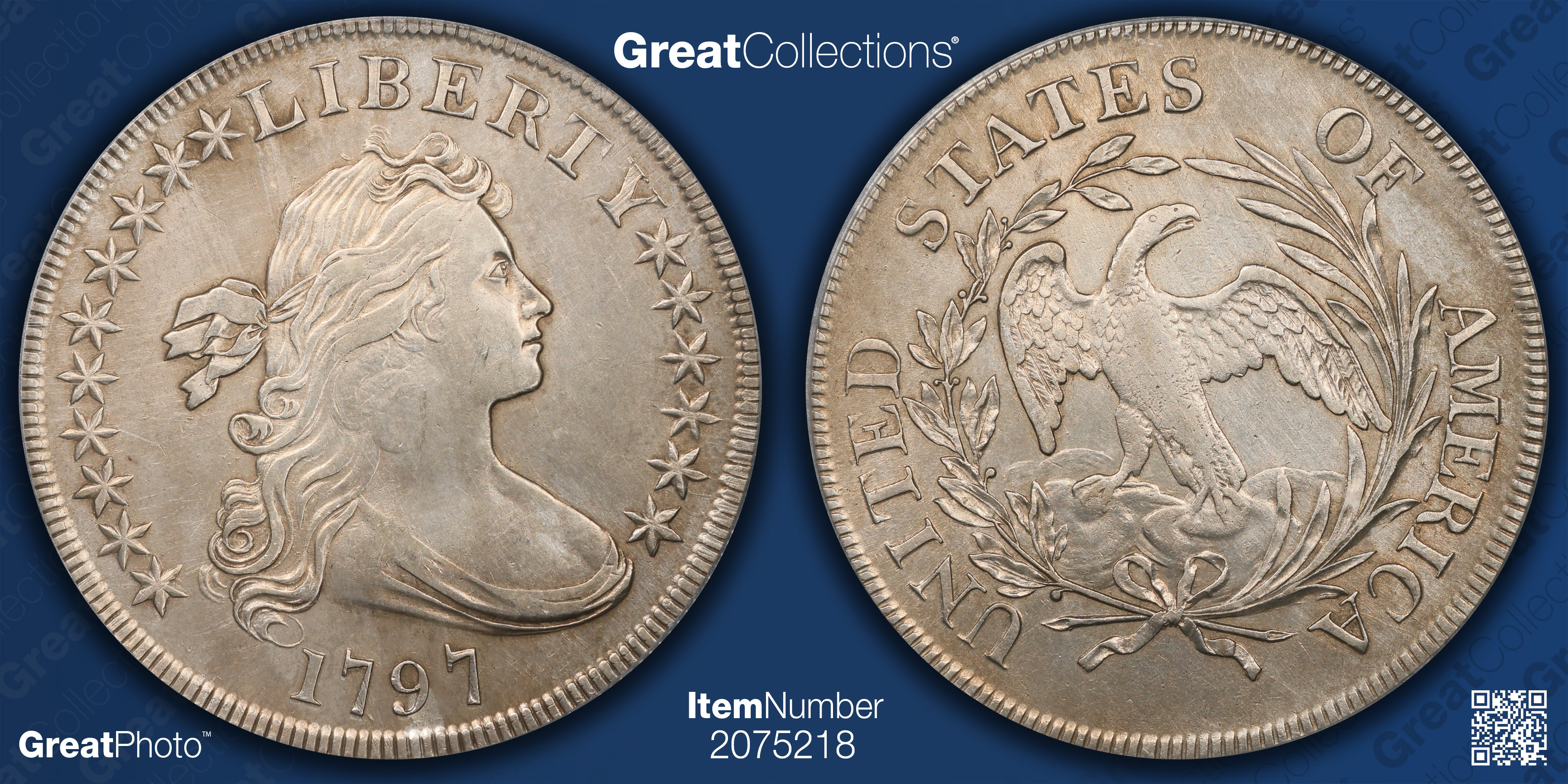1797 Draped Bust Silver Dollar 10x6 Stars ICG AU-58 Details (Item