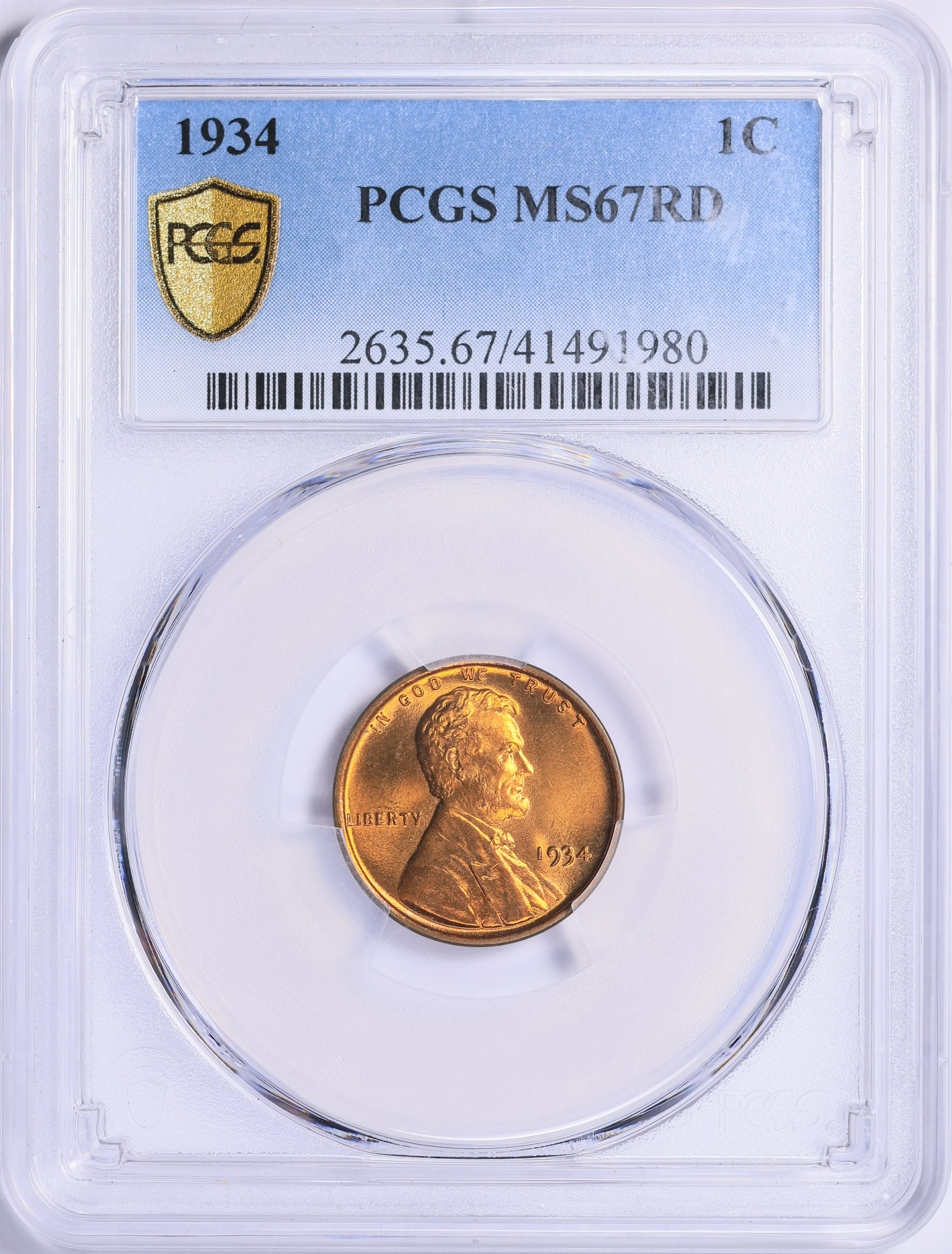 1934 Lincoln Cent PCGS MS-67 RD (Item 2075240) | GreatCollections