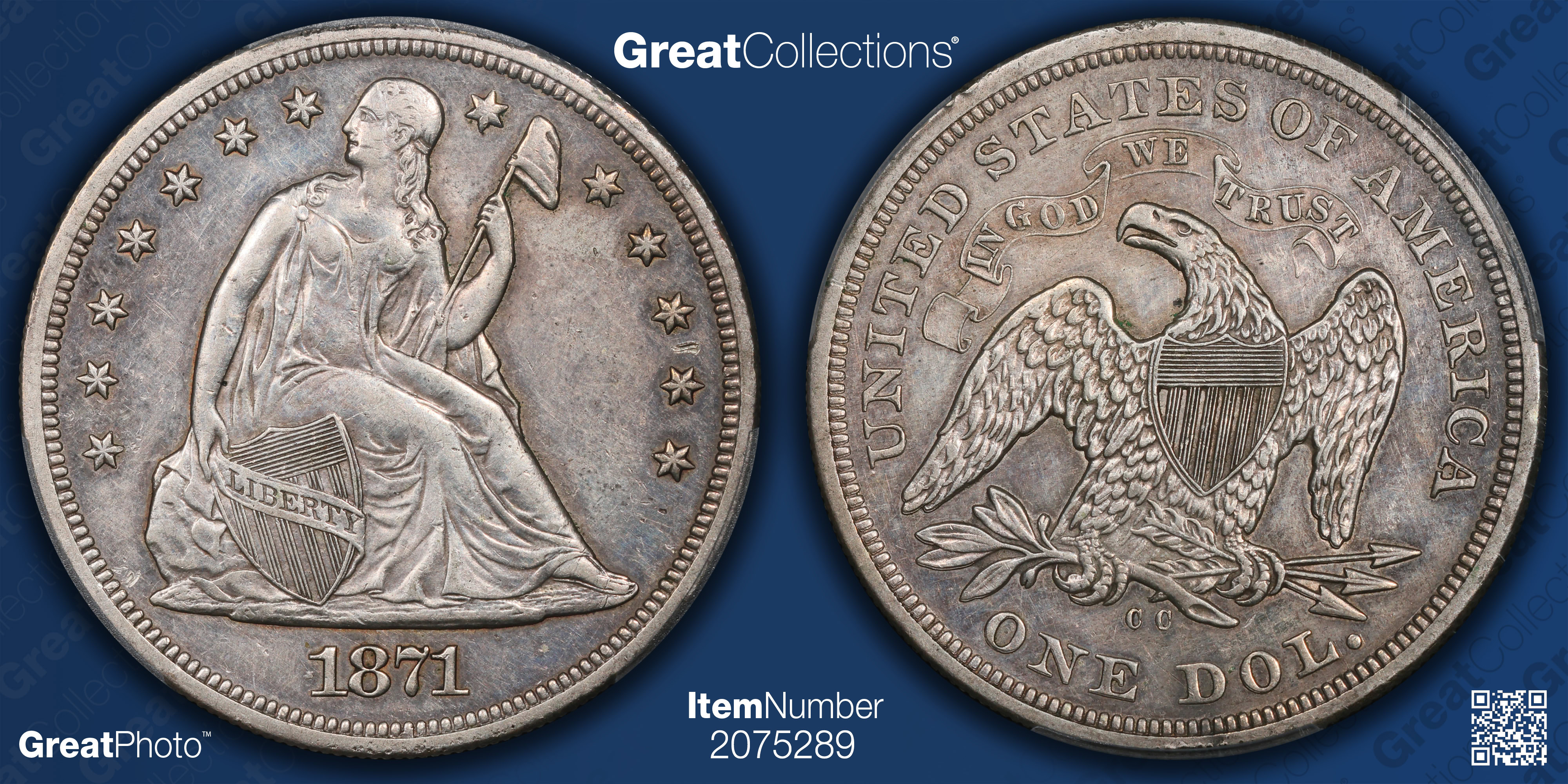 1871-CC Seated Liberty Silver Dollar PCGS AU-50 (Item 2075289