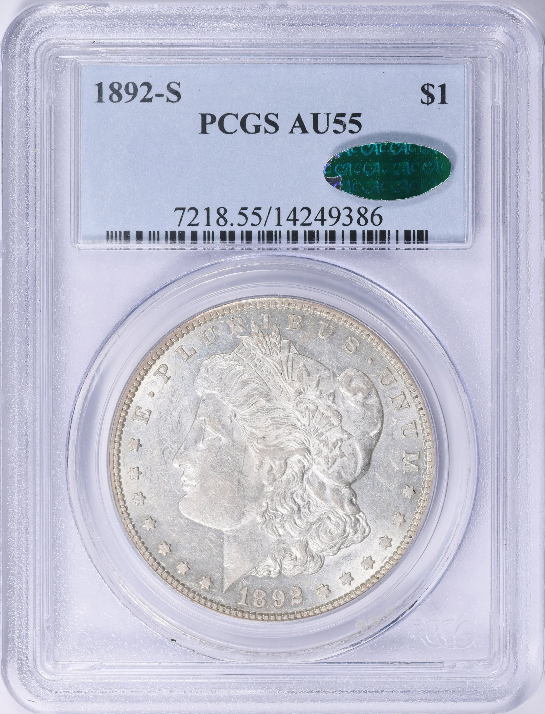 1892-S Morgan Silver Dollar PCGS AU-55 (CAC Green) (Item 2075542