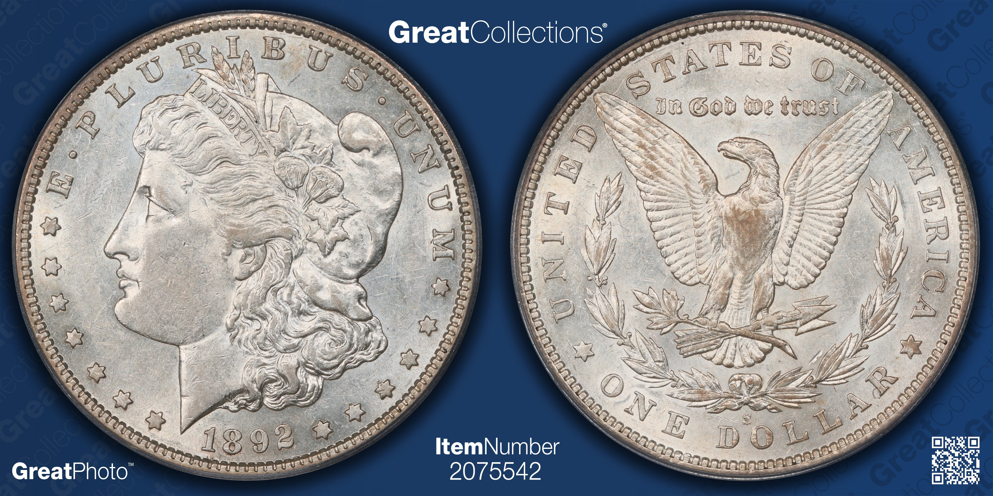 1892-S Morgan Silver Dollar PCGS AU-55 (CAC Green) (Item 2075542