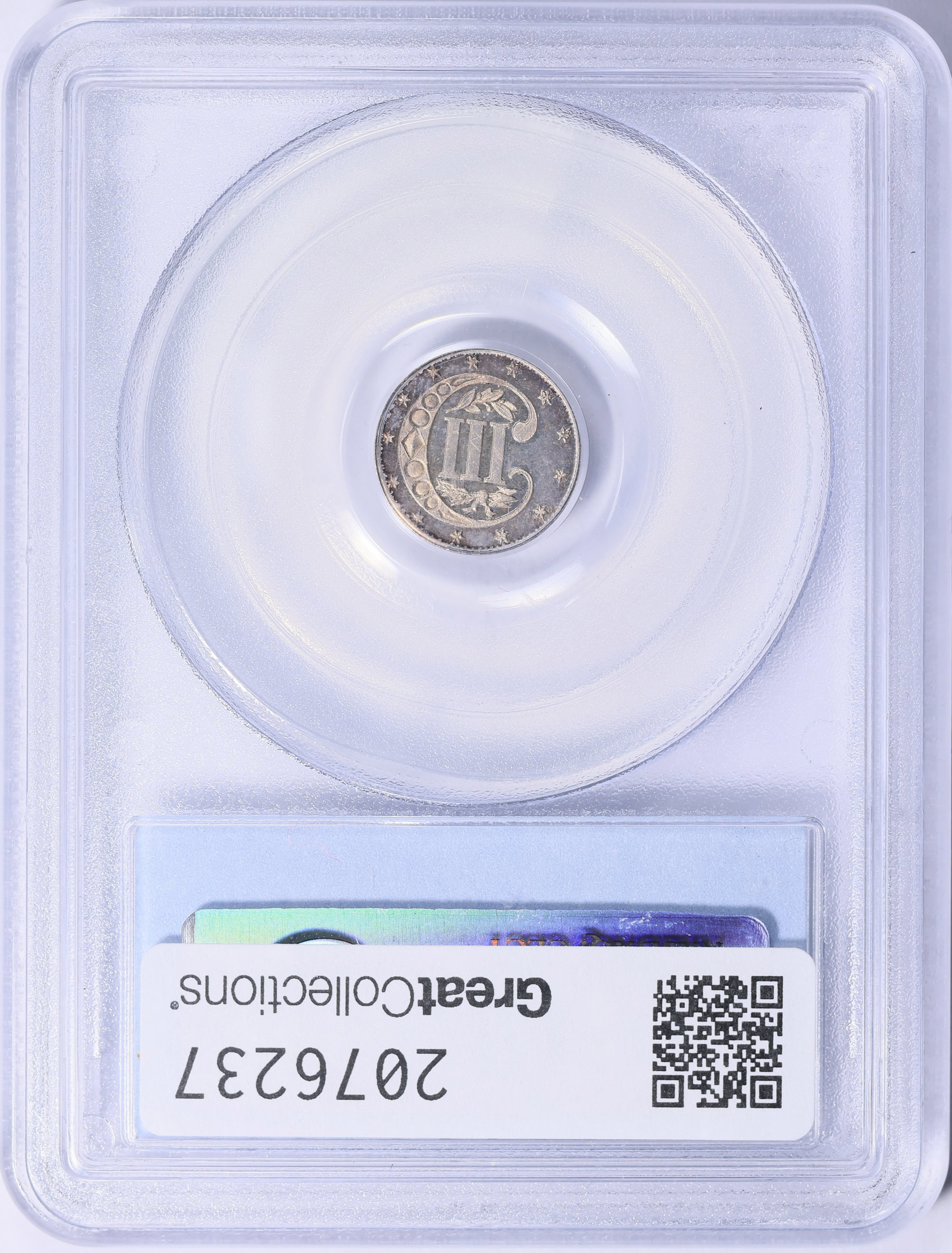 1870 Silver Three-Cent Piece PCGS Proof-64 (CAC Green) (Toned