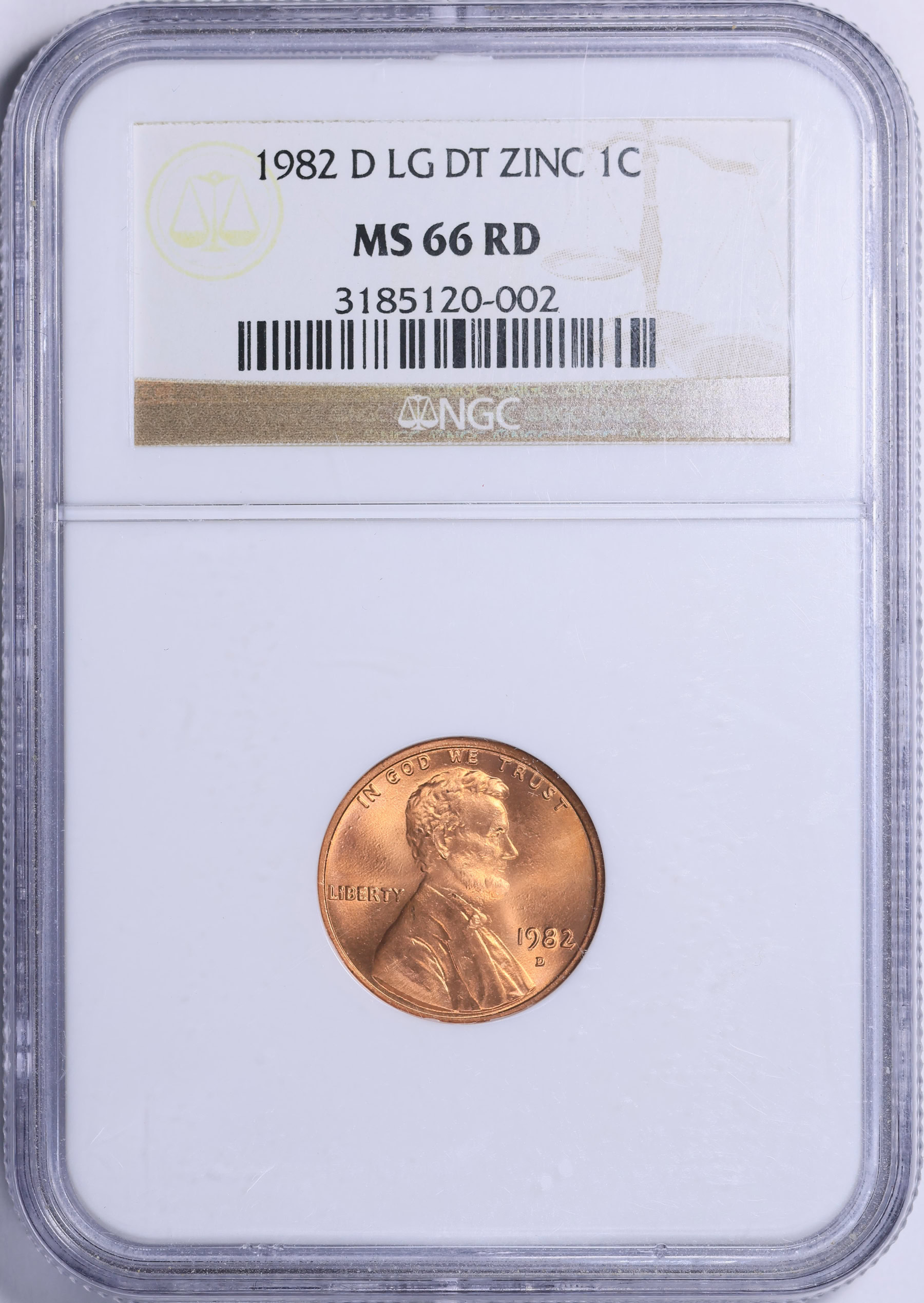 1982-D Lincoln Cent Zinc Large Date NGC MS-66 RD (Item 2076277