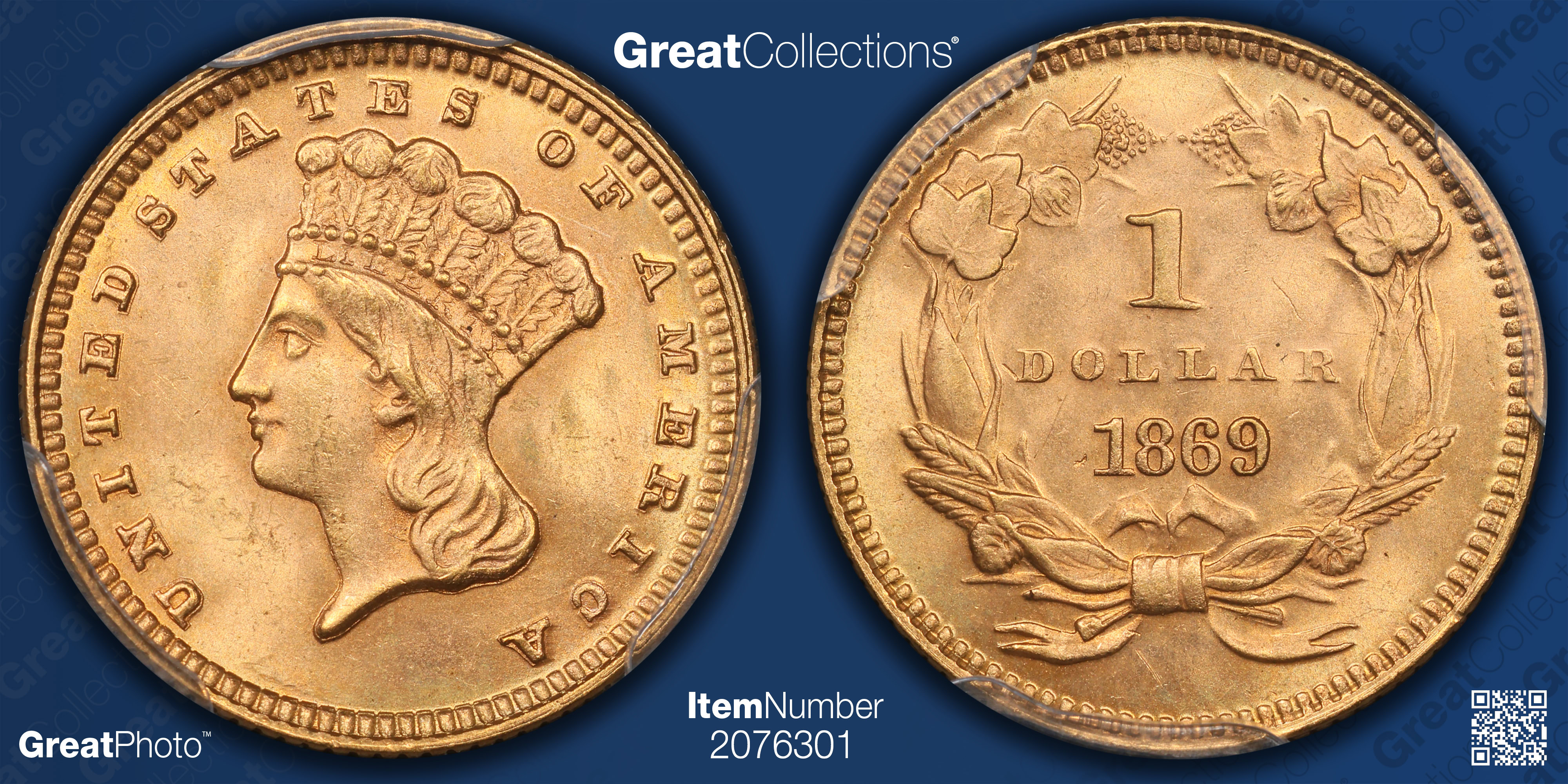1869 Indian Princess Gold Dollar PCGS MS-64 (Item 2076301