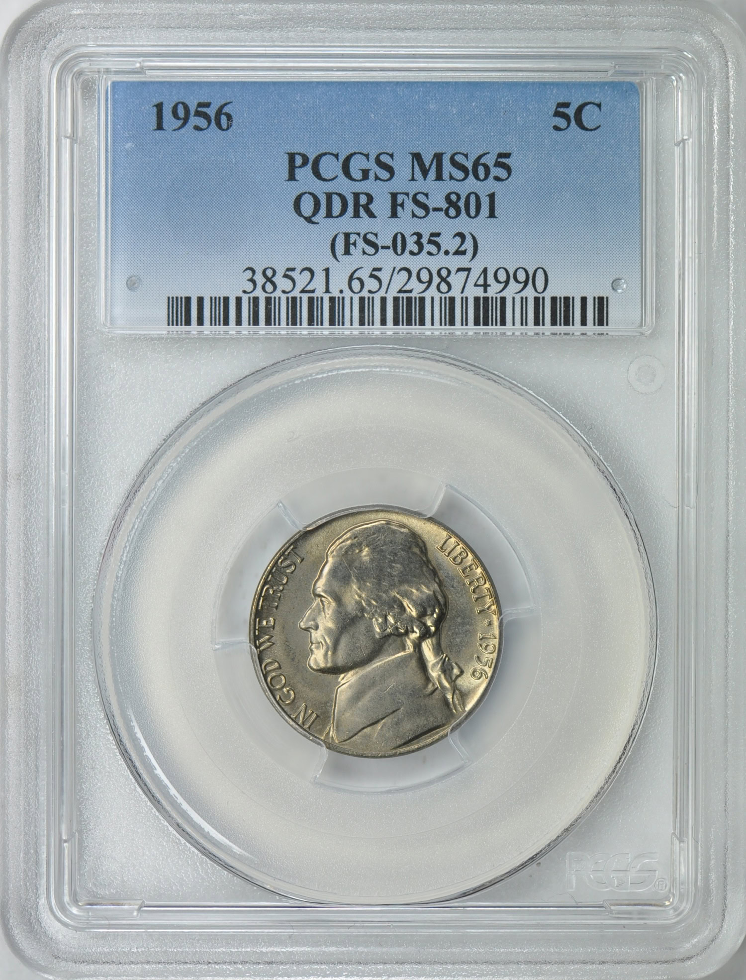 1956 Jefferson Nickel QDR FS-801 (FS-035.2) PCGS MS-65 (Item