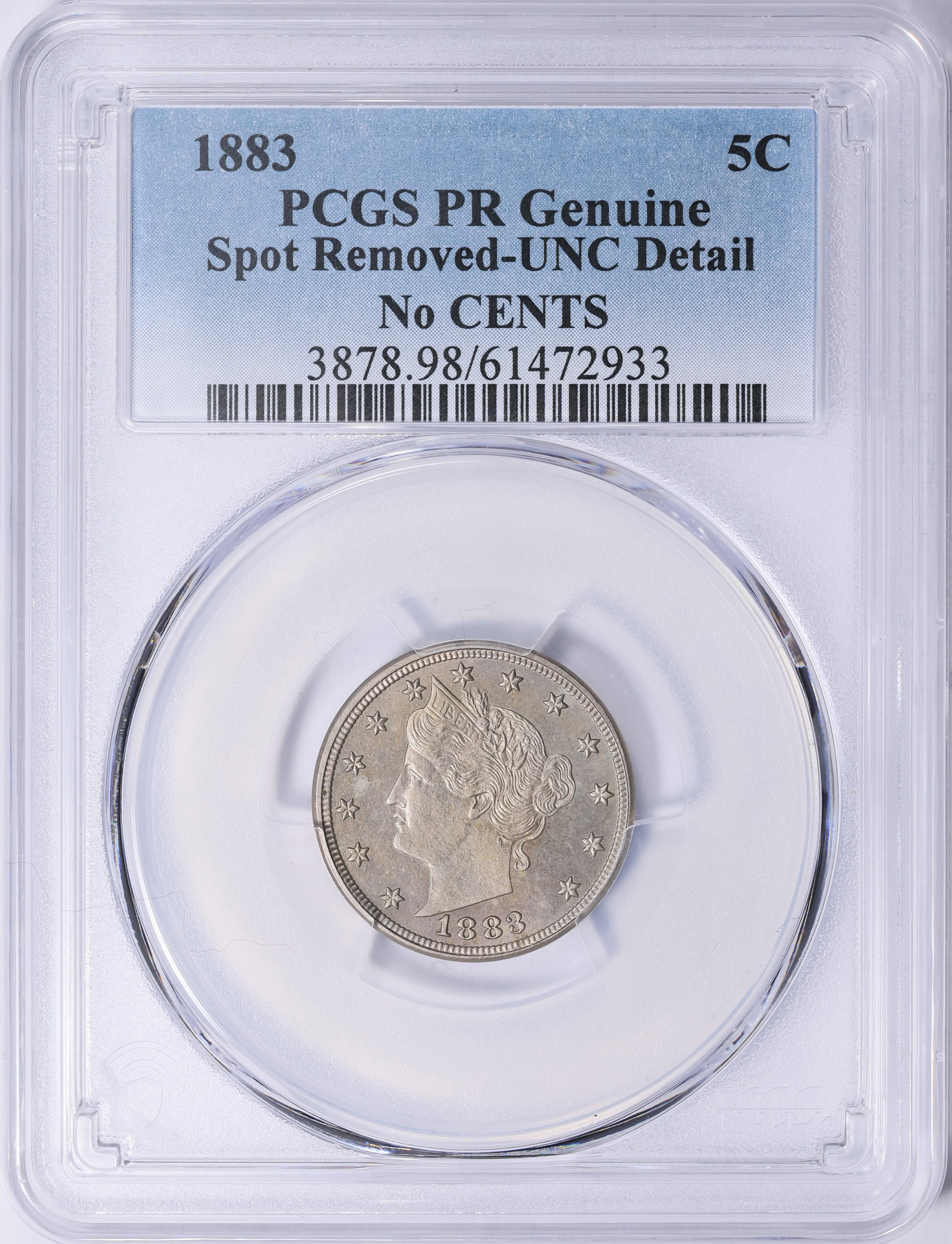 1883 Liberty Nickel No CENTS PCGS Proof Genuine Unc Details (Item