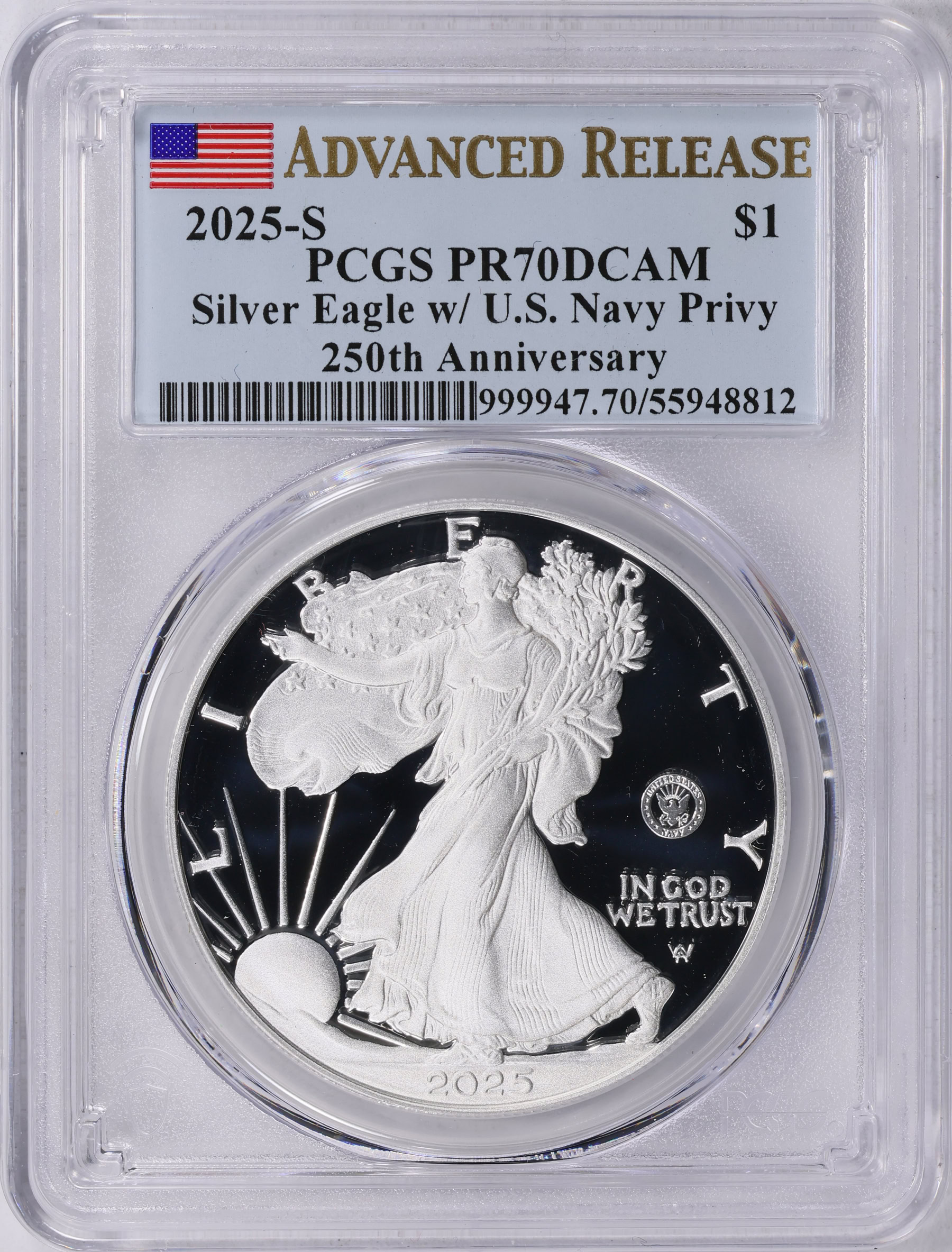 2025-S $1 Silver Eagle U.S. Navy Privy 250th Anniversary Advanced