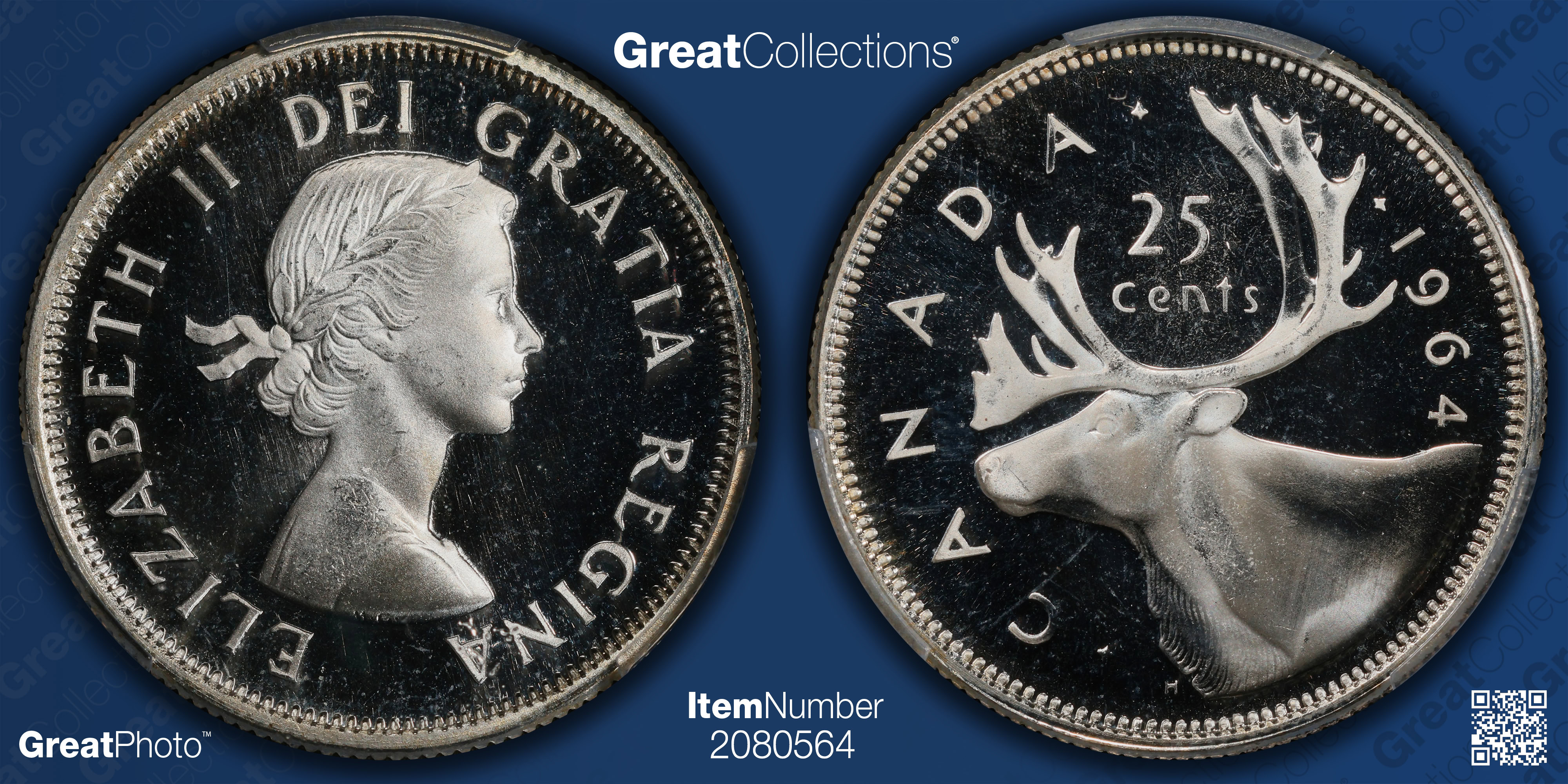 Canada 1964 Silver 25 Cents KM-52 PCGS PL-66 DCAM (Item 2080564