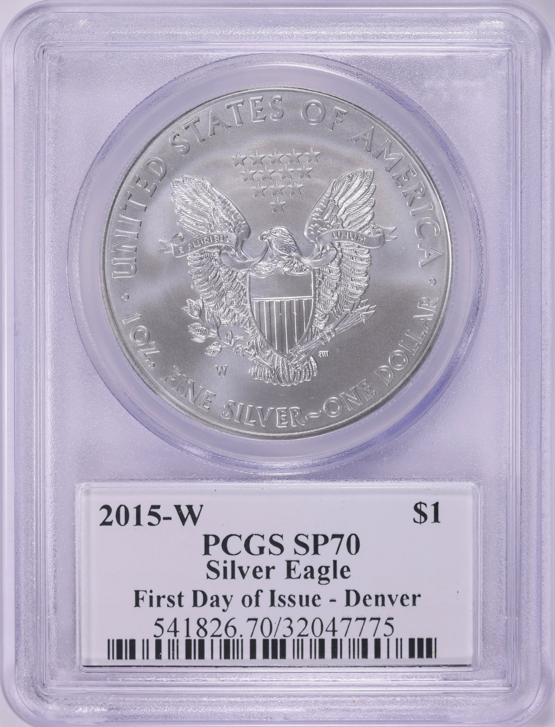 2015-W $1 Silver Eagle Burnished First Day of Issue Denver PCGS SP