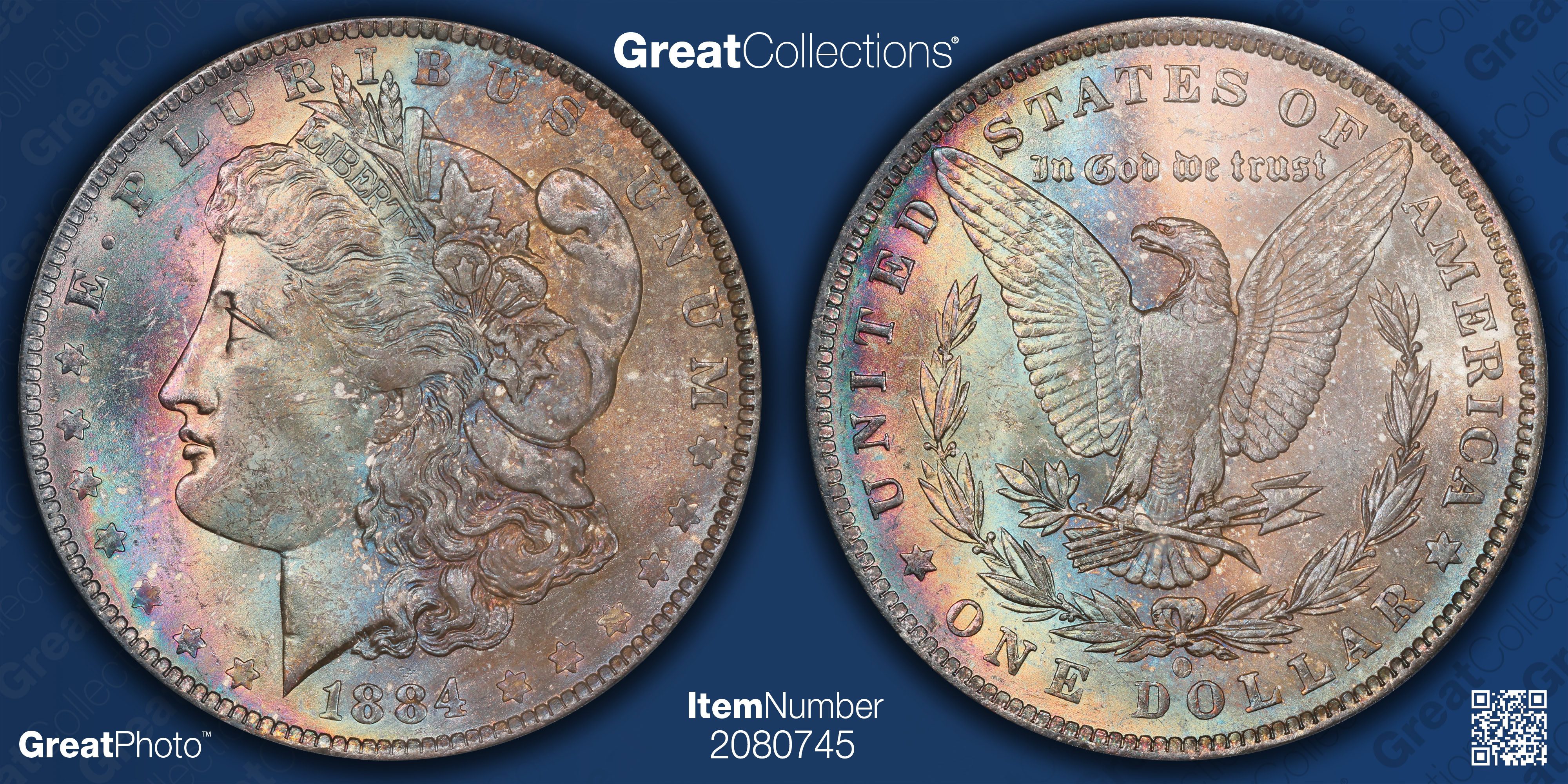 1884-O Morgan Silver Dollar PCGS MS-63 (CAC Green) (Toned) (Item