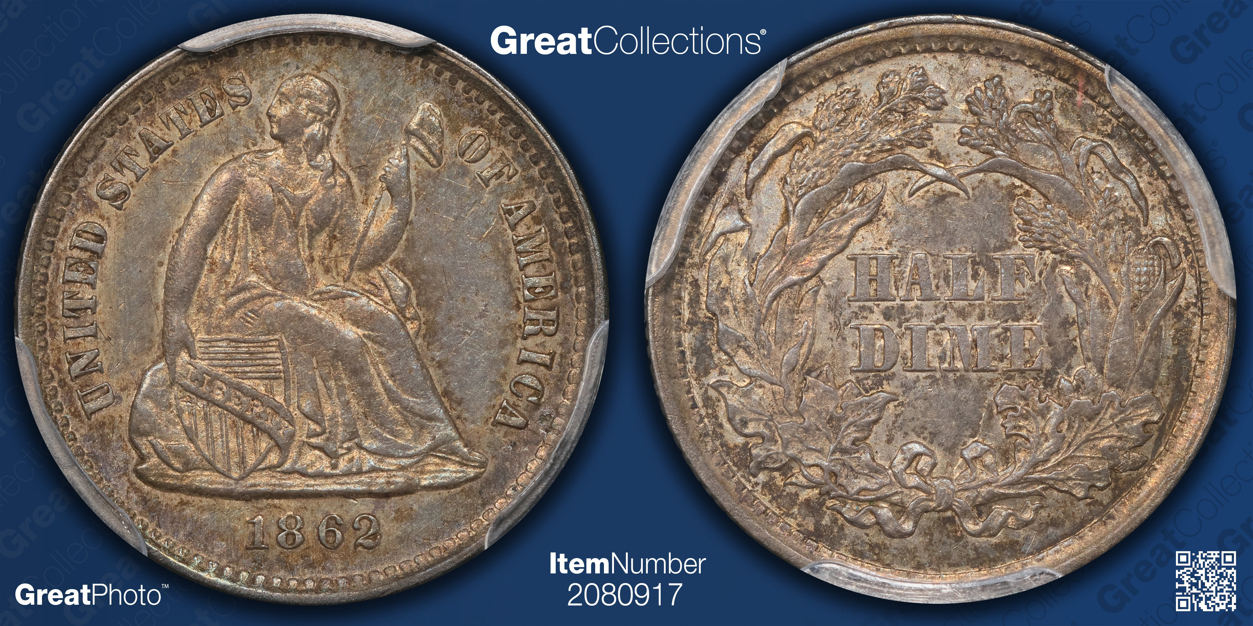 1862 Seated Liberty Half Dime PCGS AU-58 (Centennial Collection