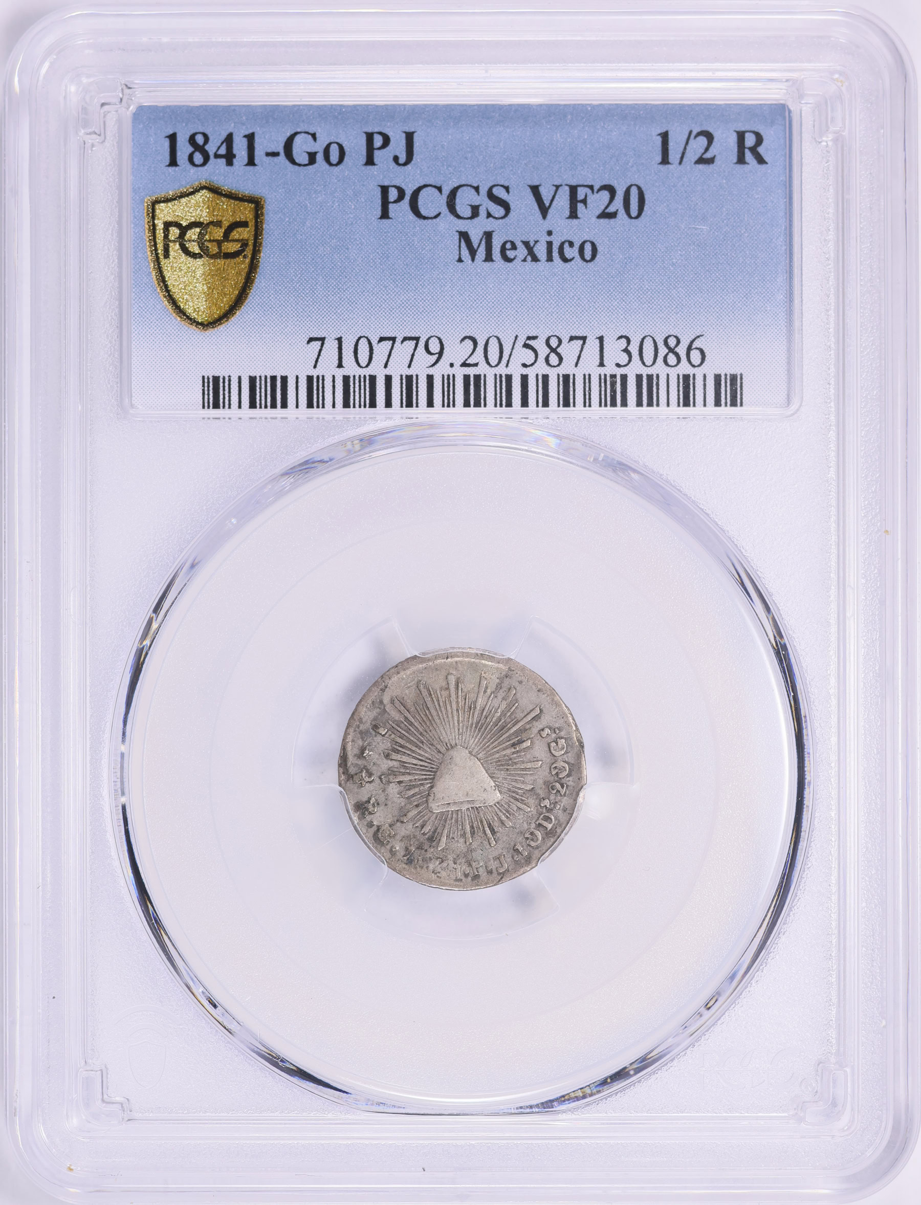 Mexico 1841-Go PJ Silver 1/2 Real KM-370.7 PCGS VF-20 (Item