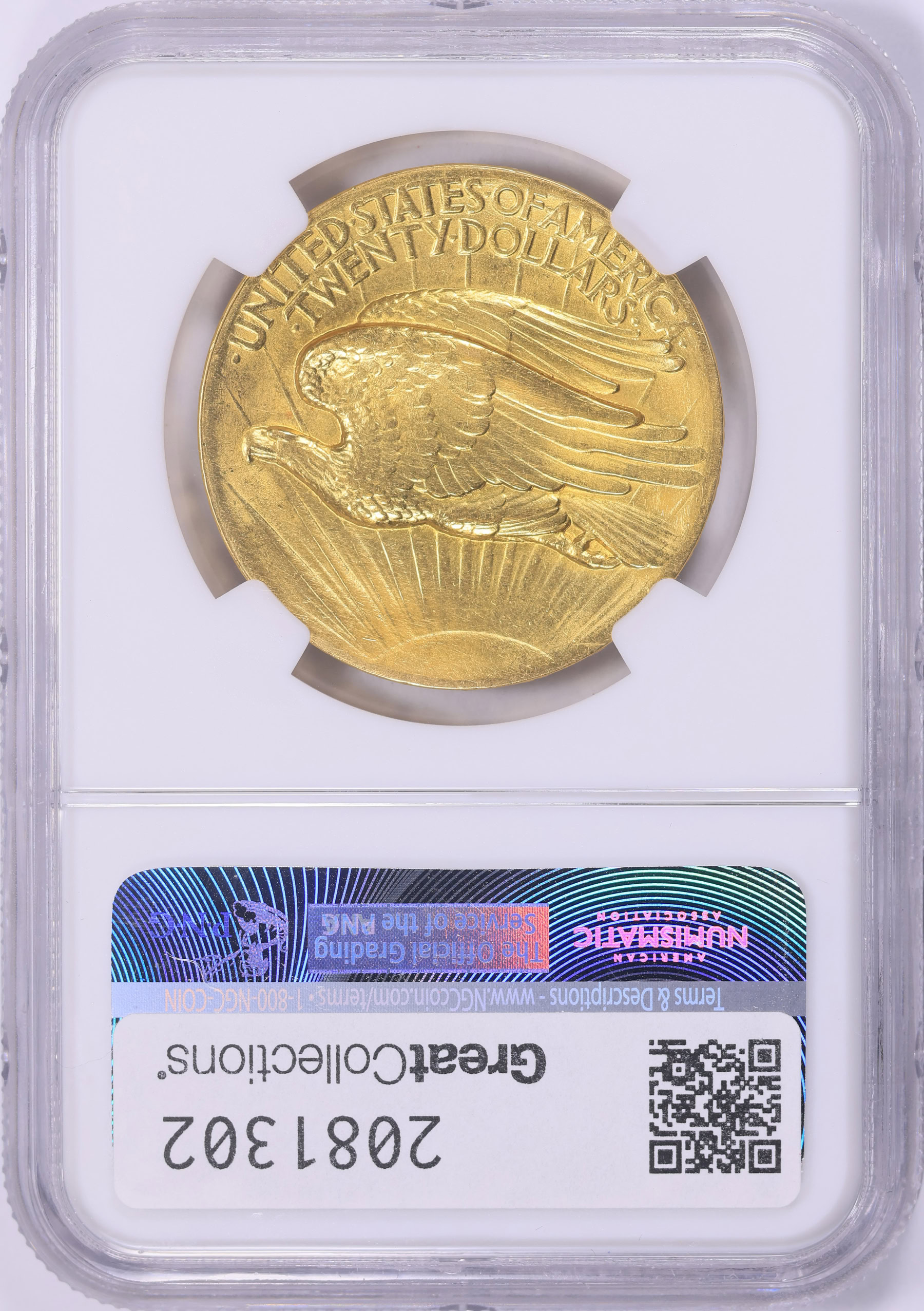 1907 Saint-Gaudens Gold Double Eagle MCMVII, High Relief, Flat