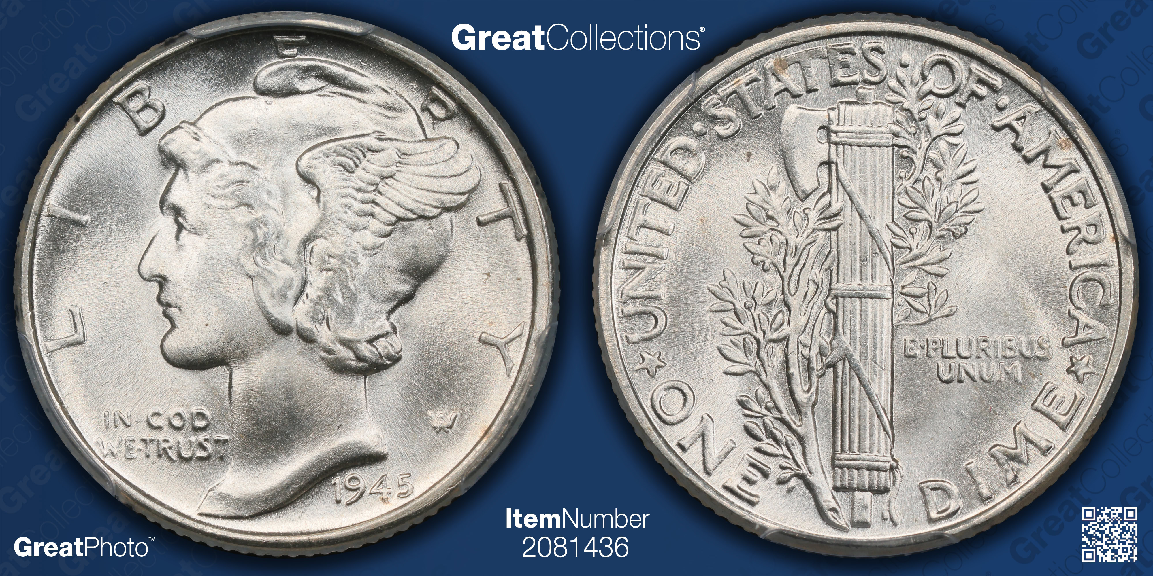 1945 Mercury Dime PCGS MS-66 FB (Item 2081436) | GreatCollections