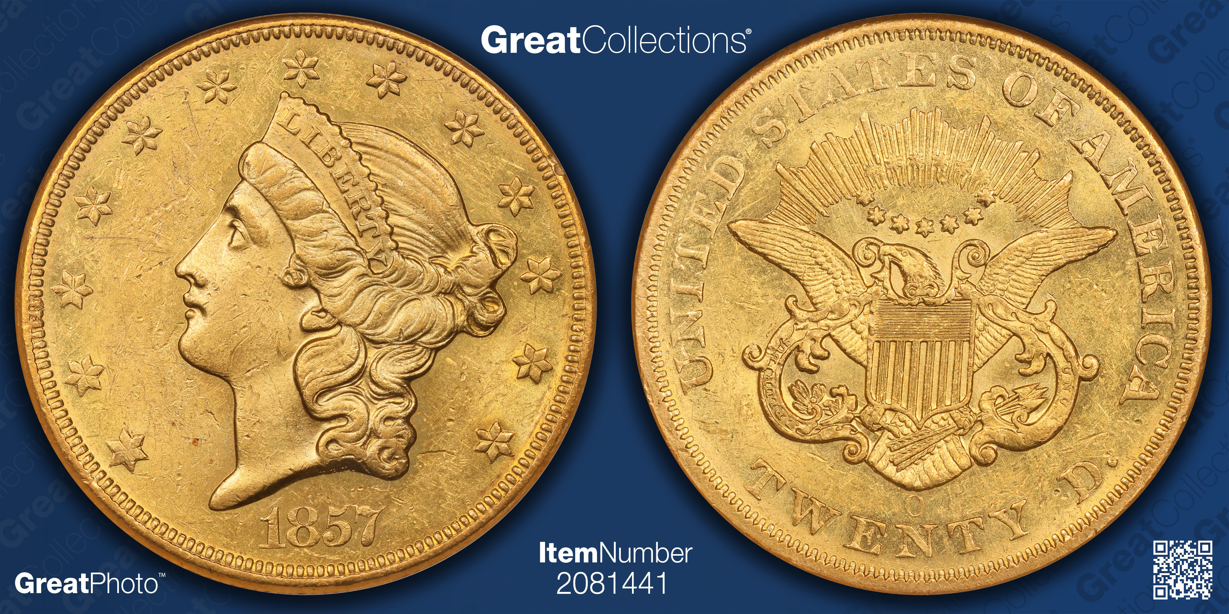 1857-O Liberty Gold Double Eagle NGC AU-58 (Item 2081441