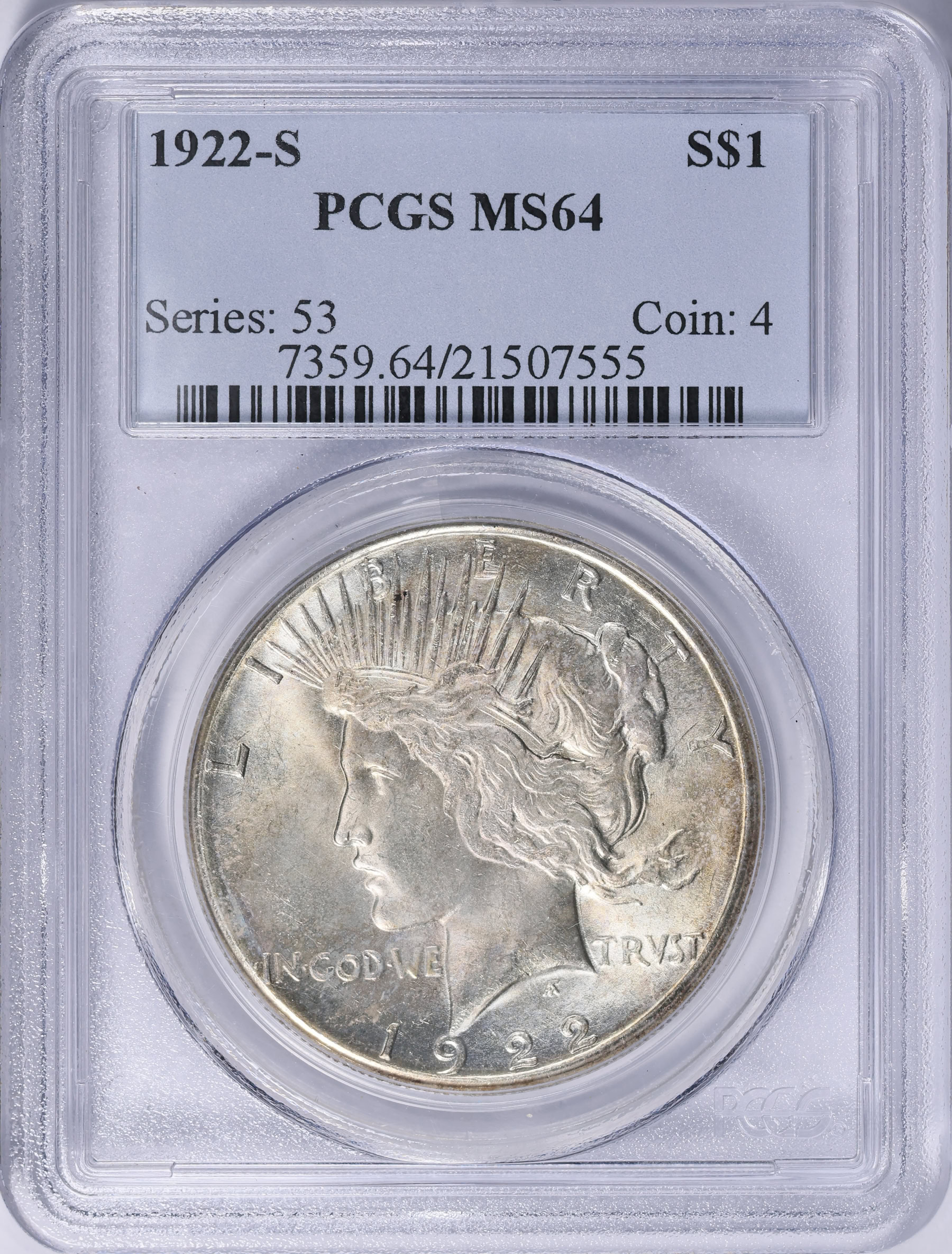 1922-S Peace Silver Dollar PCGS MS-64 (Item 2081677