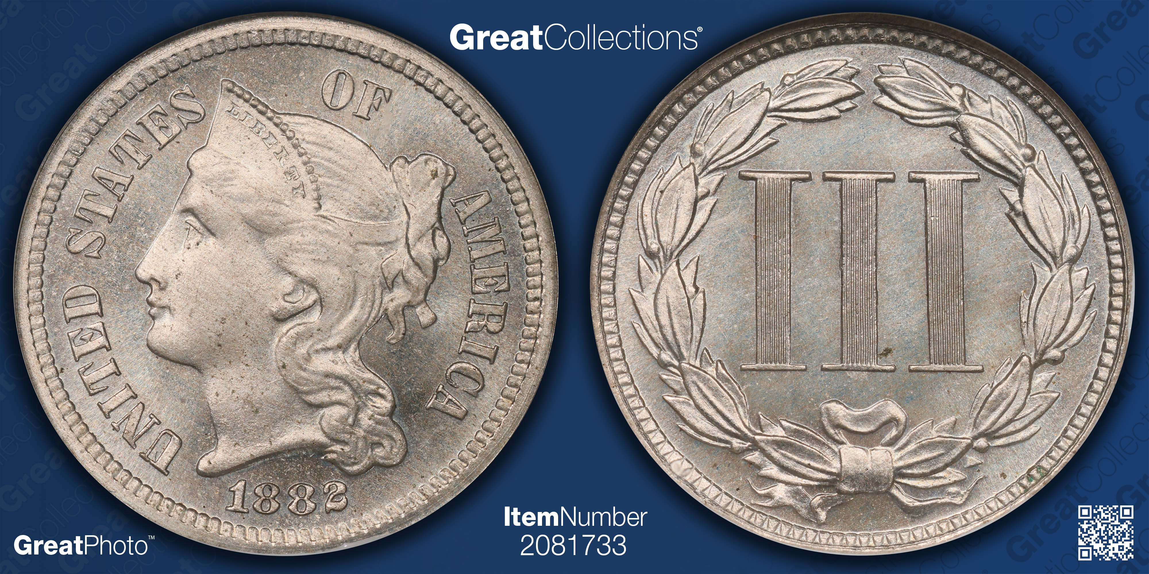 1882 Nickel Three-Cent Piece NGC Proof-65 (CAC Green) (Item