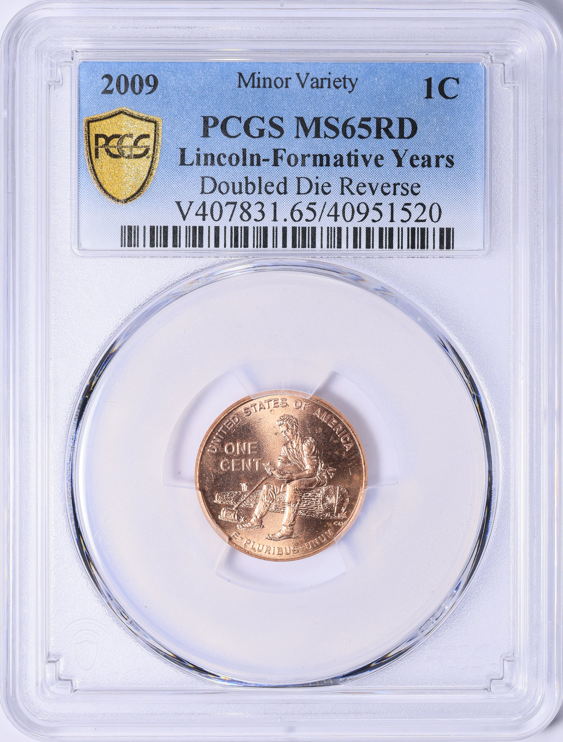 2009 Lincoln Cent Formative Years Doubled Die Reverse PCGS MS-65