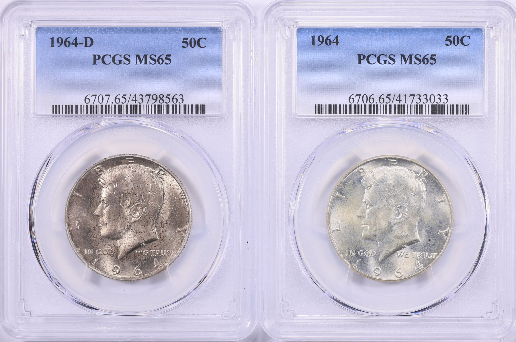 1964 and 1964-D Kennedy Half Dollar PCGS MS-65 (2 Coins) (Item
