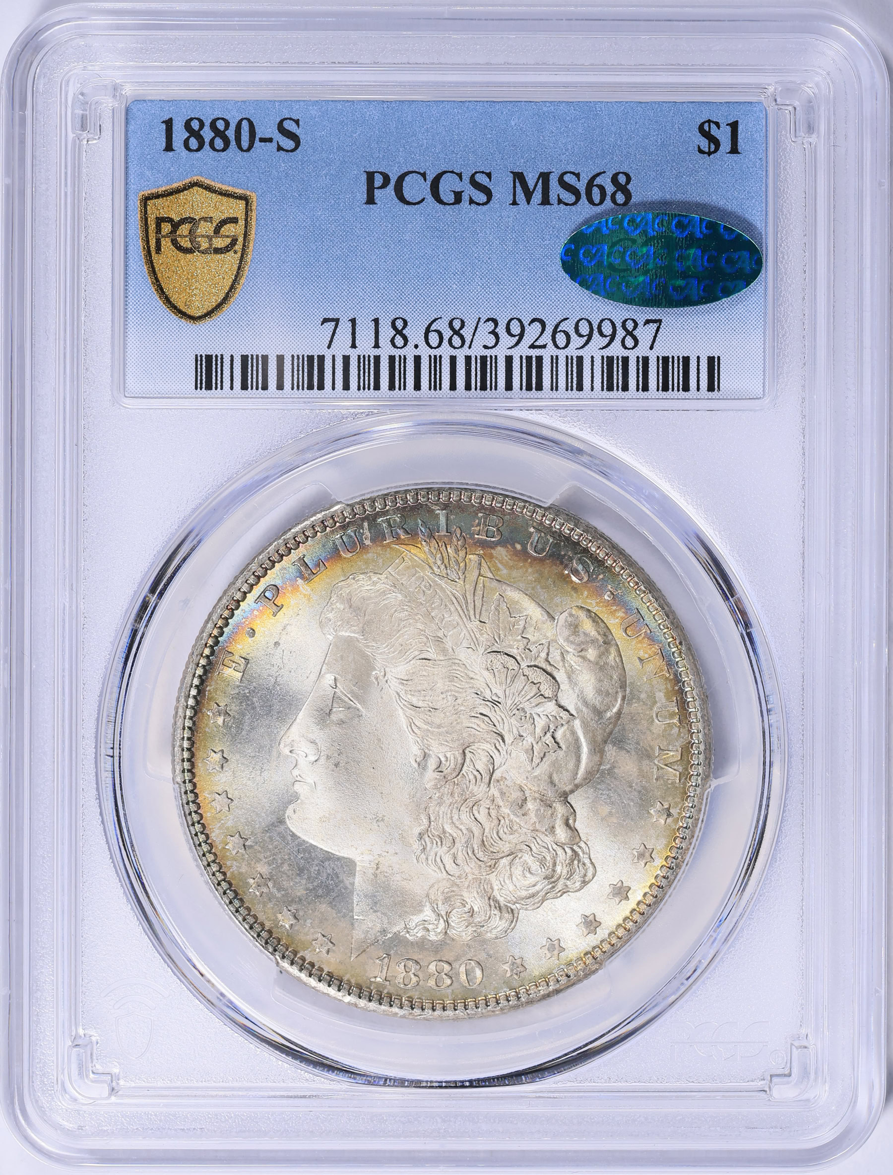 希少　PCGS SP68/66 ESSAI 試作貨 西アフリカ フラン硬貨 2枚 1880-S Morgan Silver Dollar PCGS MS-68 (CAC Green) (Toned) (Item