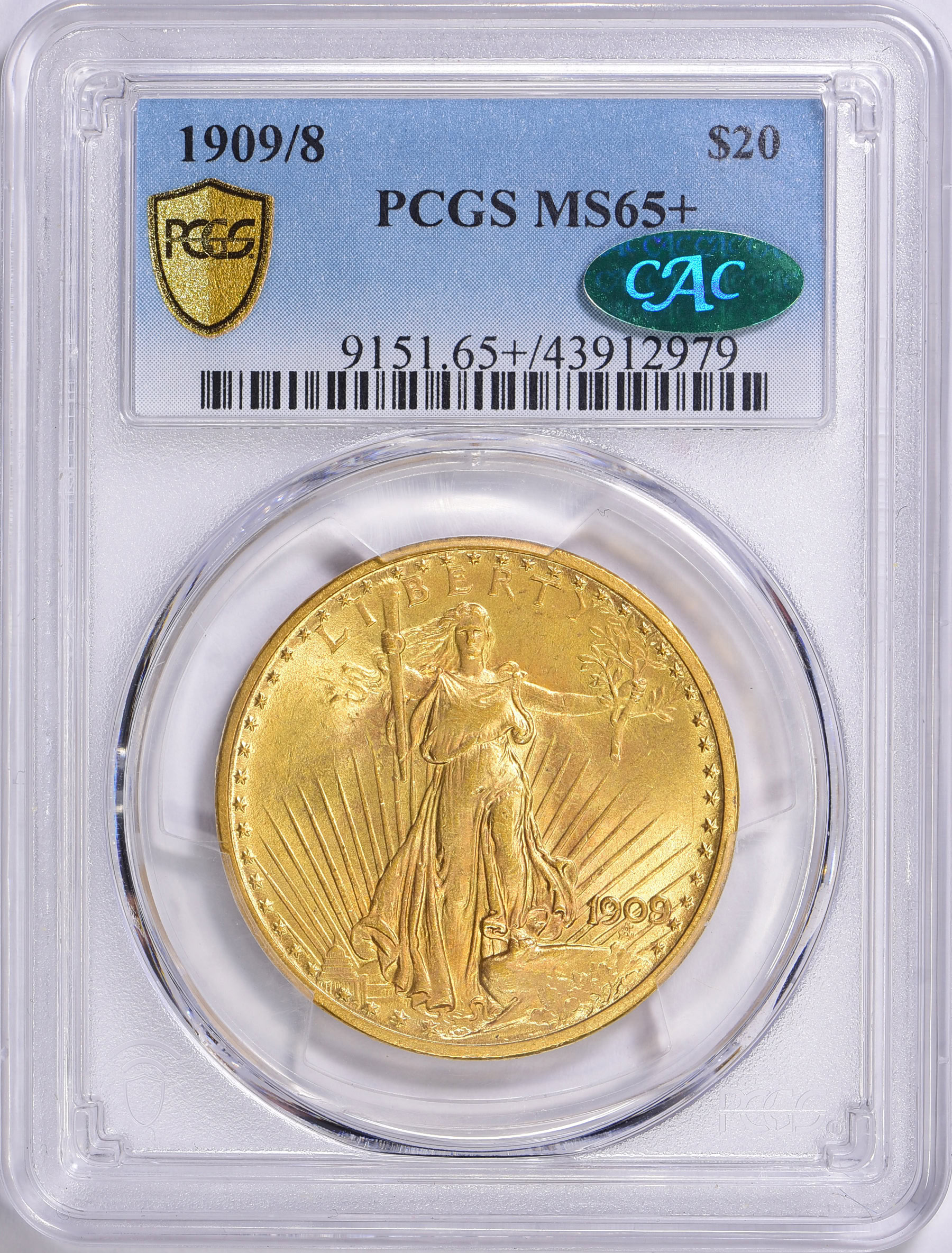 1909/8 Saint-Gaudens Gold Double Eagle PCGS MS-65+ (CAC Green