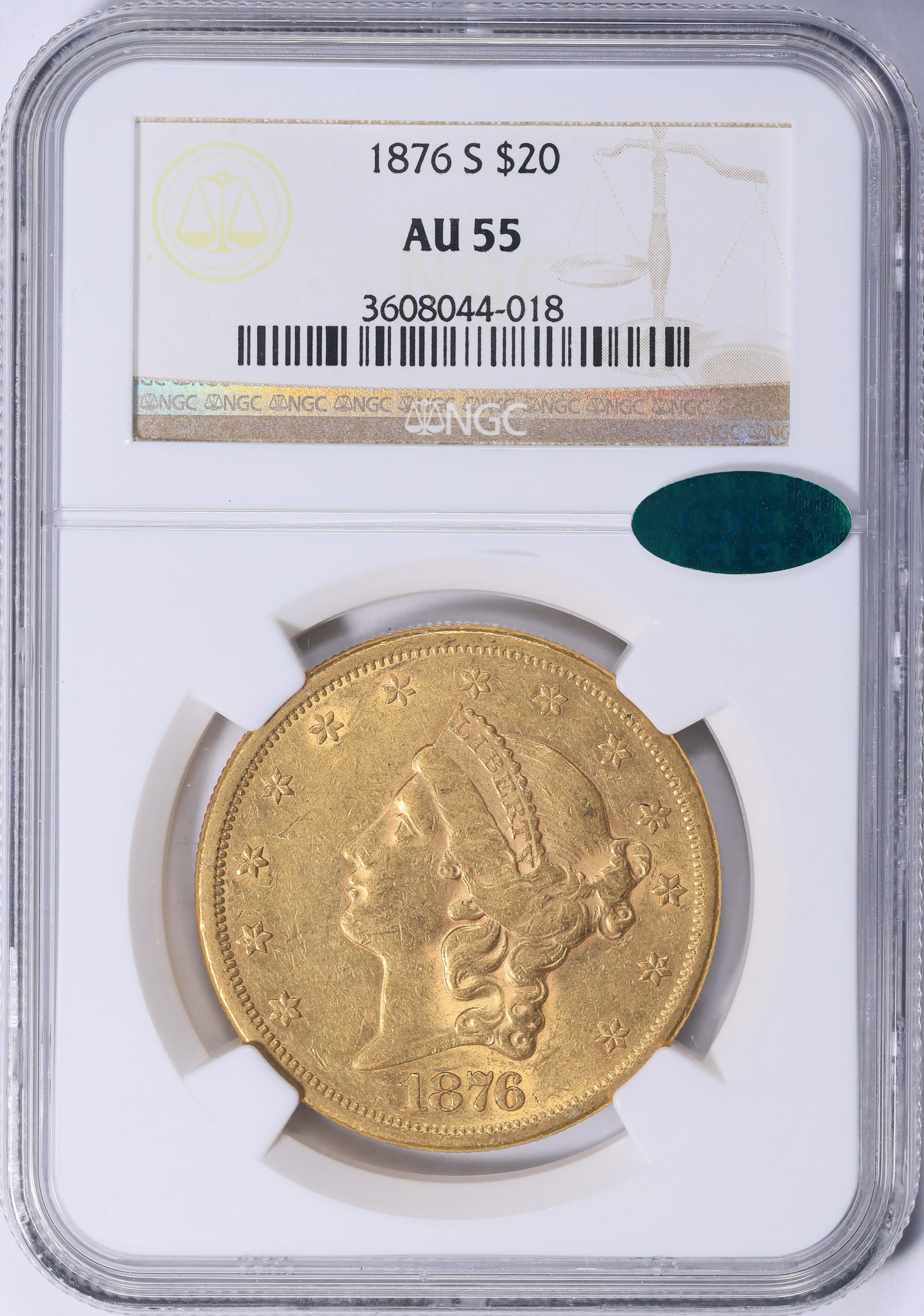 1876-S Liberty Gold Double Eagle NGC AU-55 (CAC Green) (Item