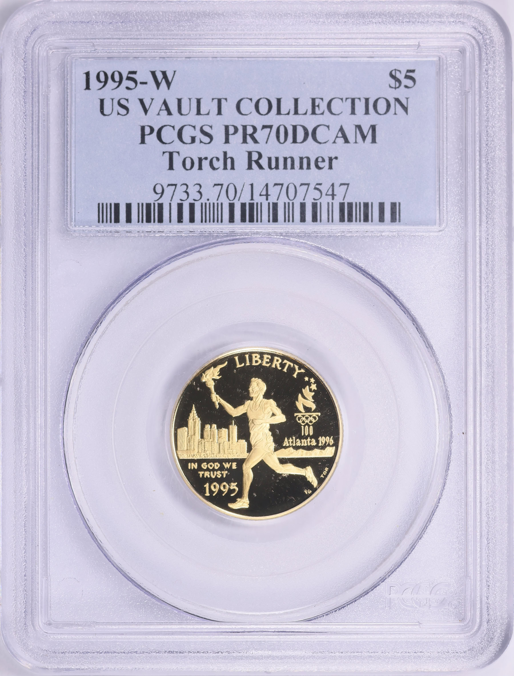 1995-W XXVI Olympiad Torch Runner Gold $5 PCGS Proof-70 DCAM (US