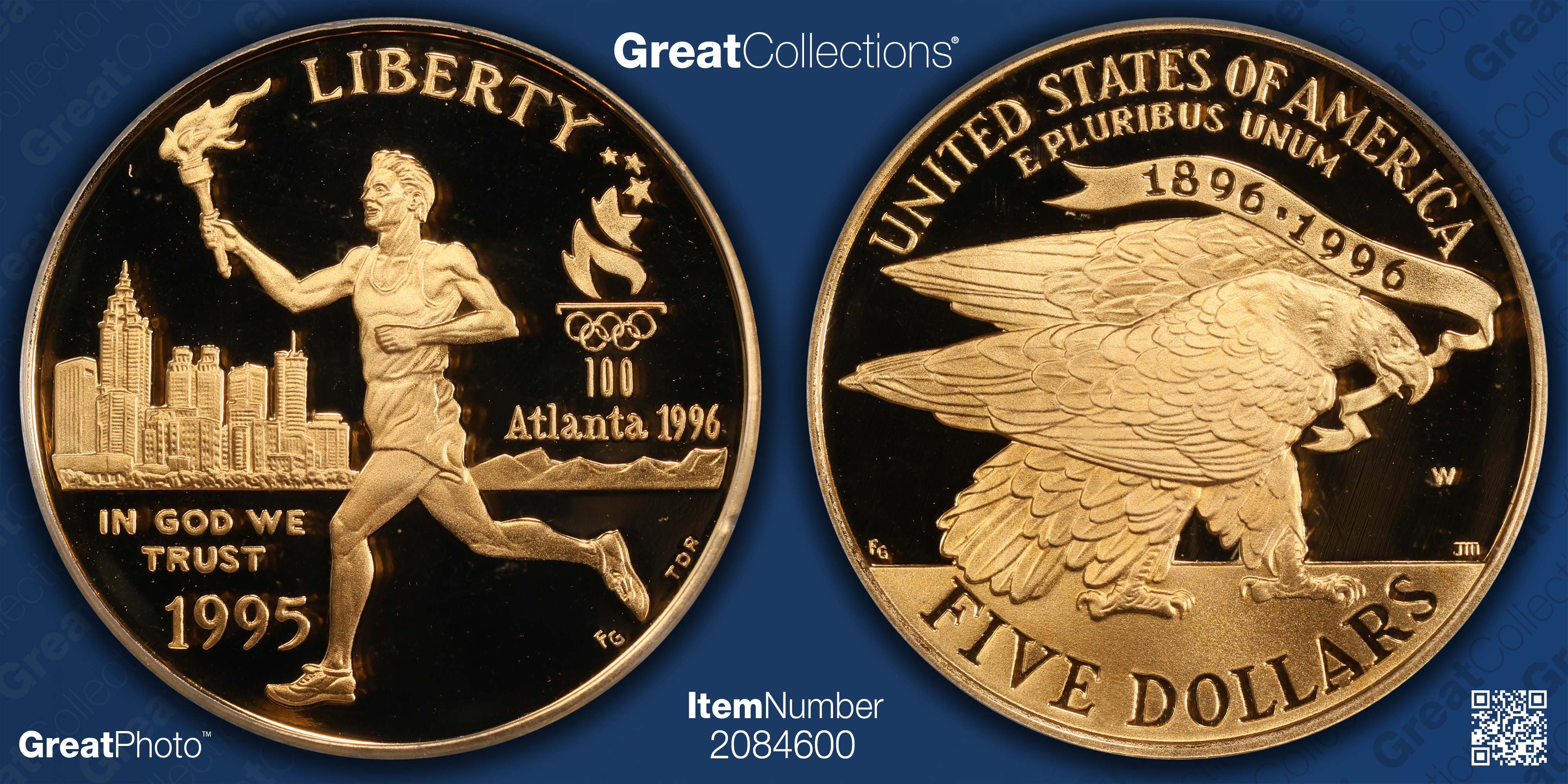 1995-W XXVI Olympiad Torch Runner Gold $5 PCGS Proof-70 DCAM (US