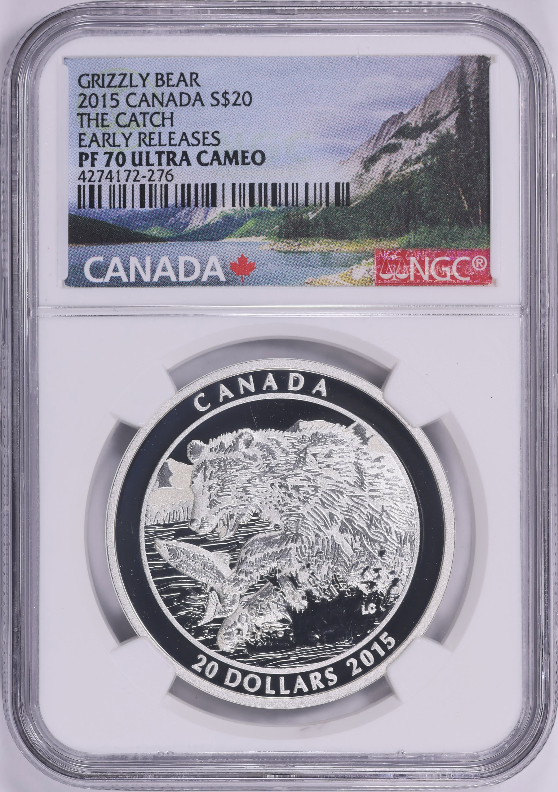 Canada 2015 Silver $20 Grizzly Bear The Catch Early Releases NGC