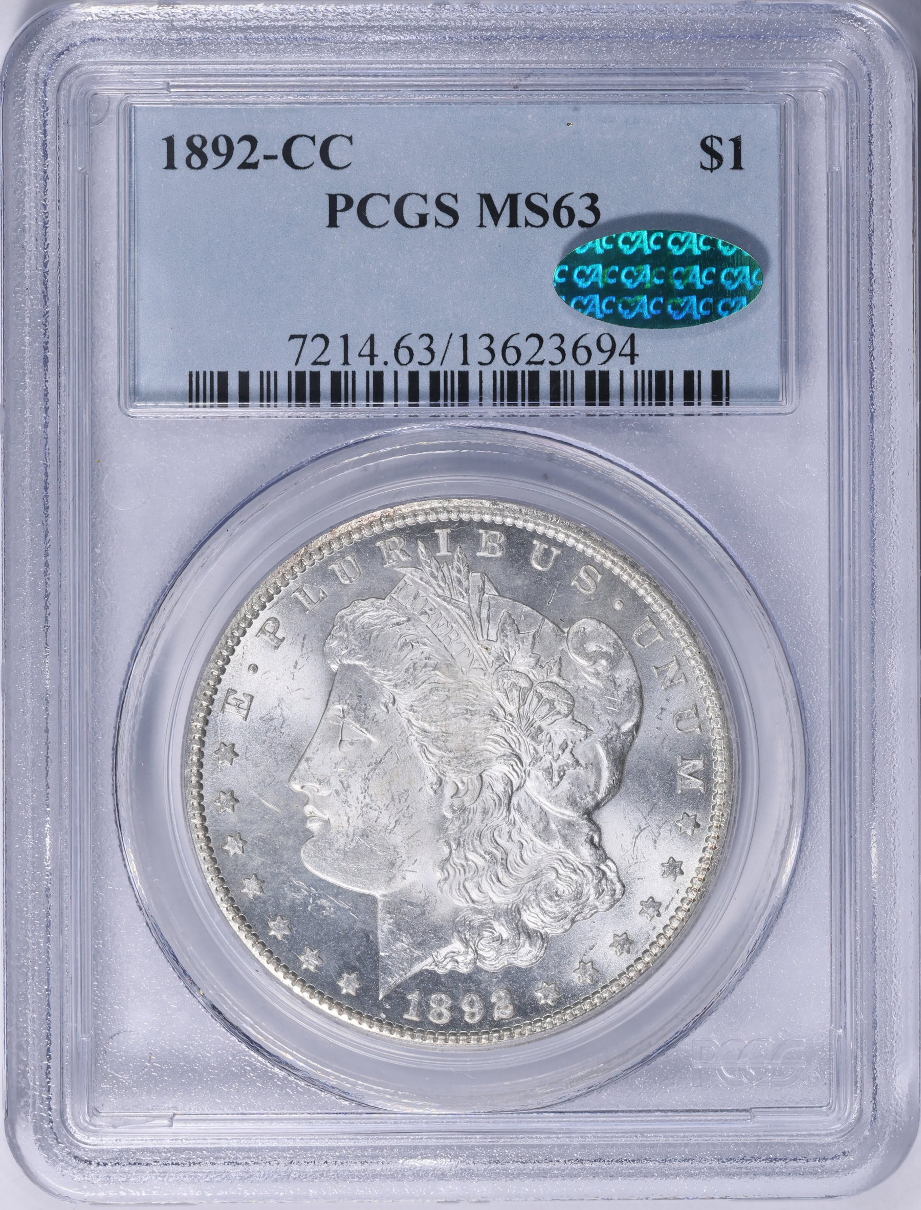 1892-CC Morgan Silver Dollar PCGS MS-63 (CAC Green) (Item 2085318 ...