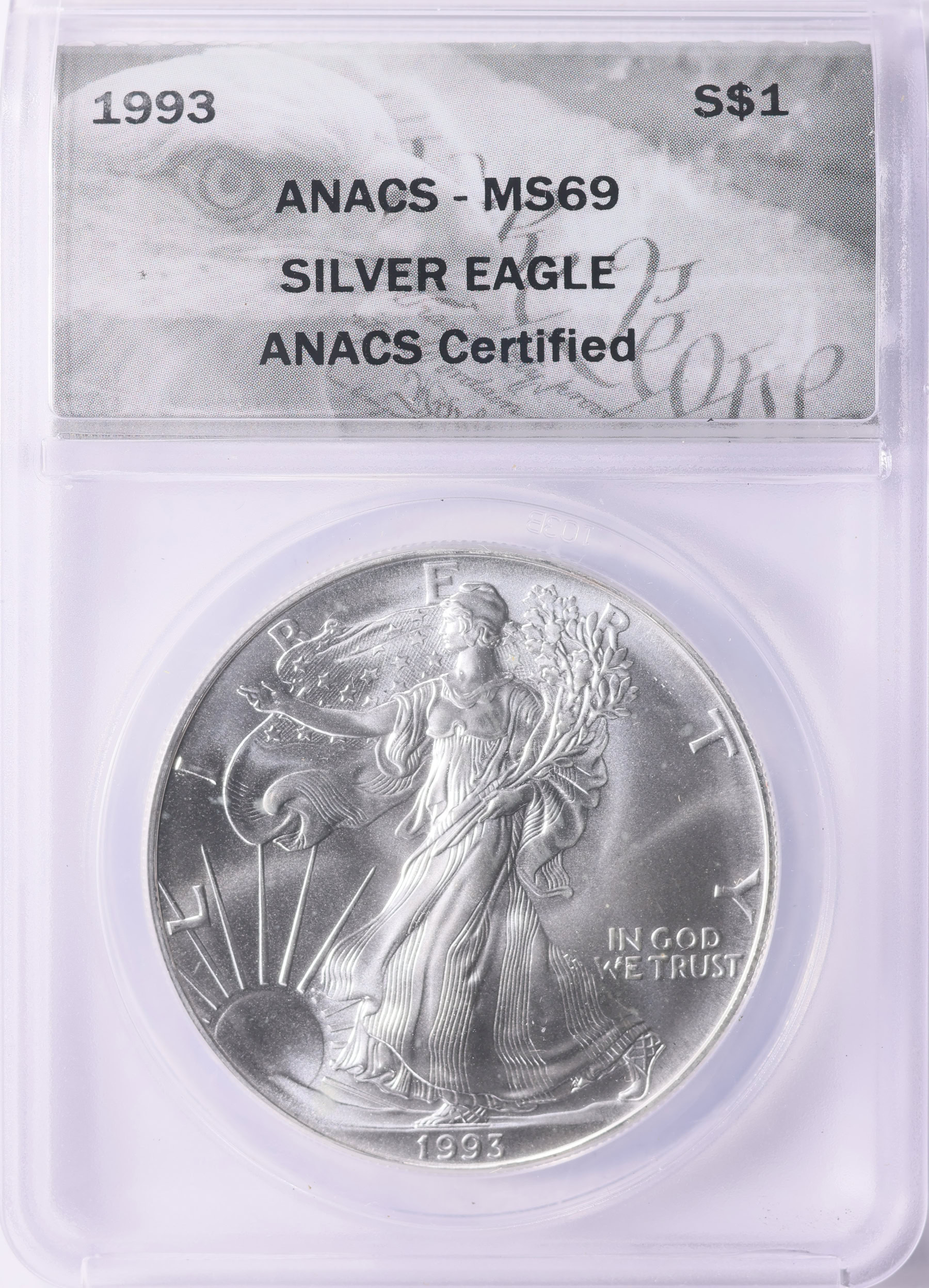 1993 $1 Silver Eagle ANACS MS-69 (Eagle Label) (Item 2085384